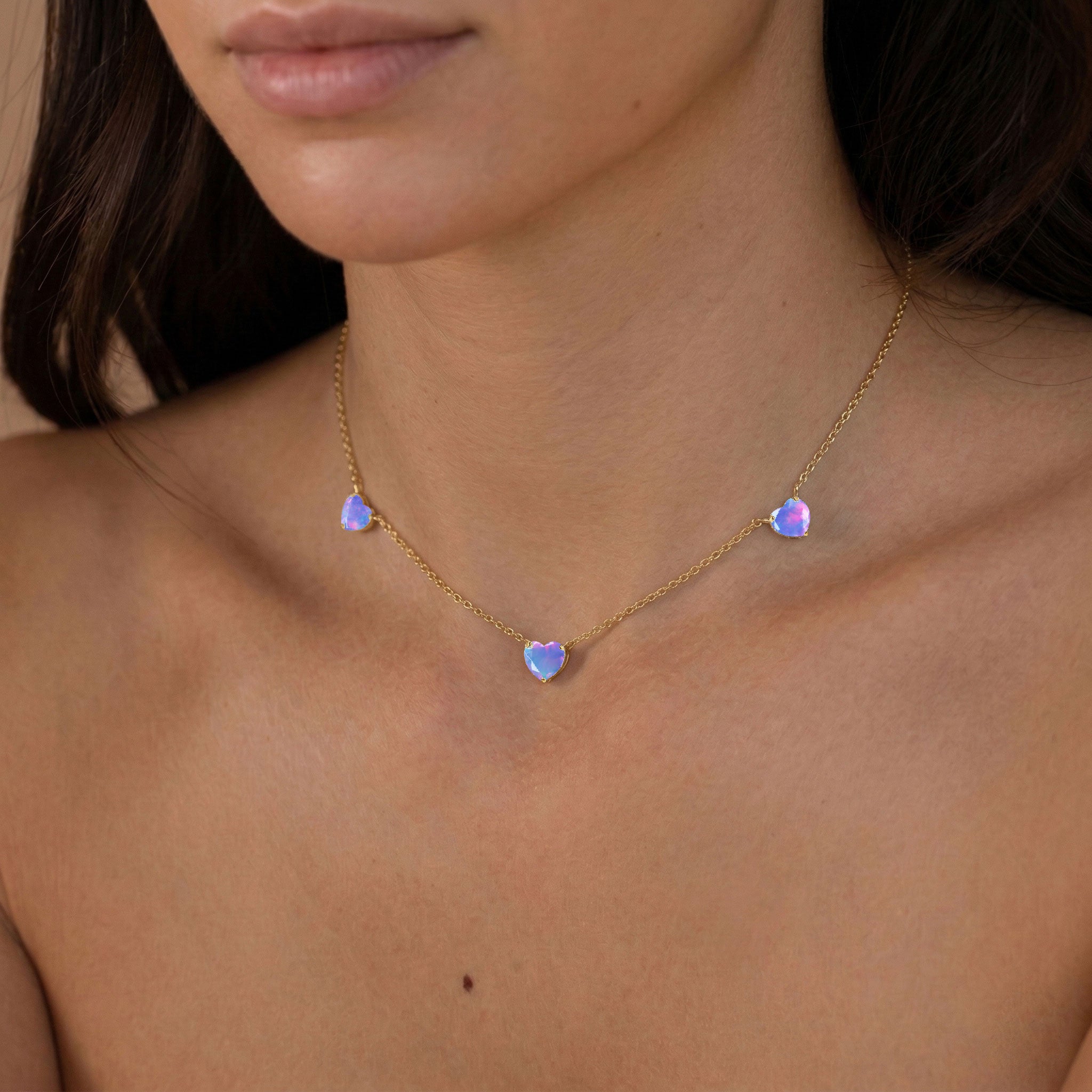 AAA Grade Lavender Opal Heart Necklace with beautiful iridescent color play.
