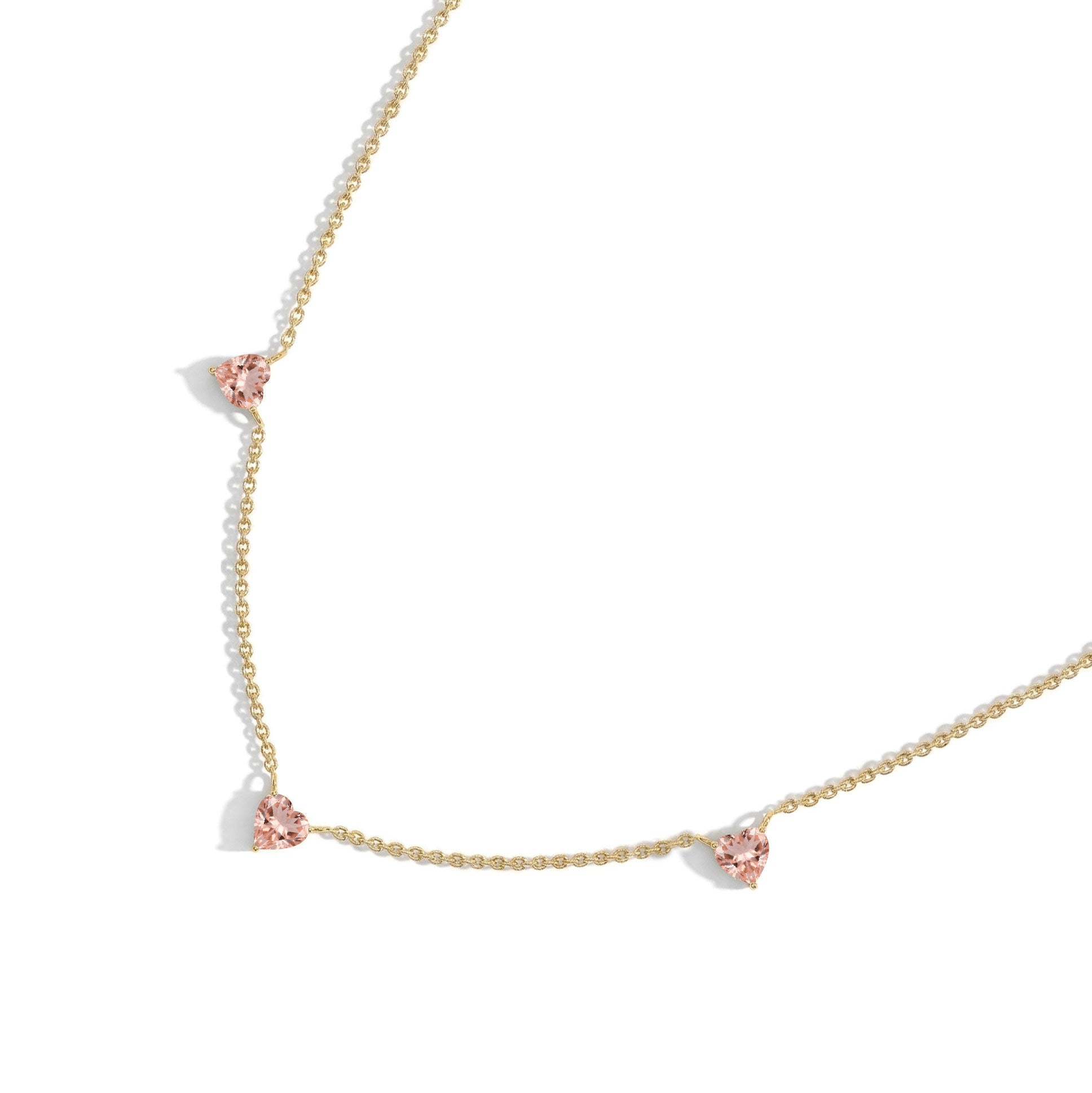 Morganite Heart Necklace on a delicate 16-inch chain for everyday wear.
