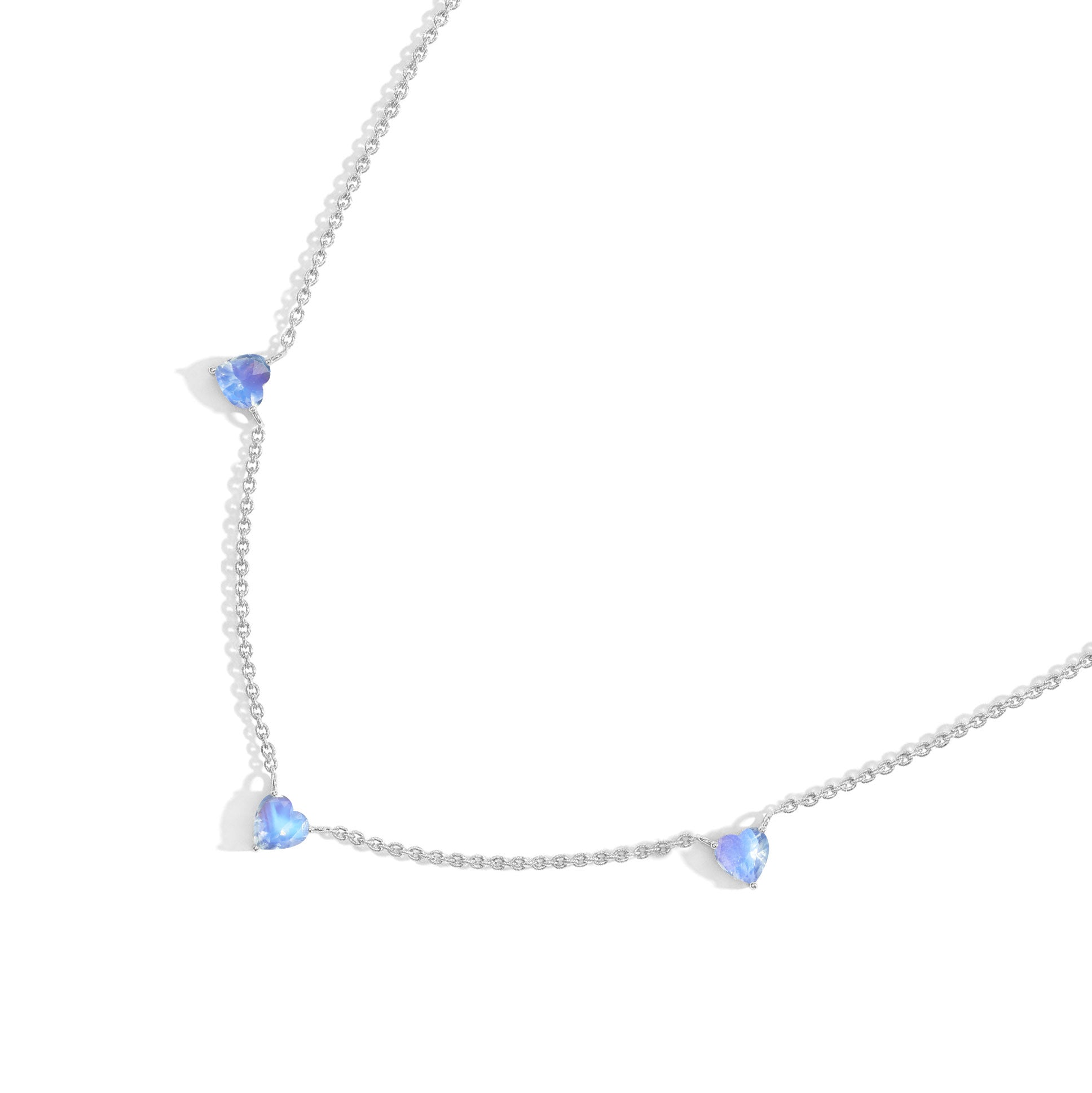 Handmade Natural Moonstone Three Stone Heart Necklace in Yellow Gold Filled.
