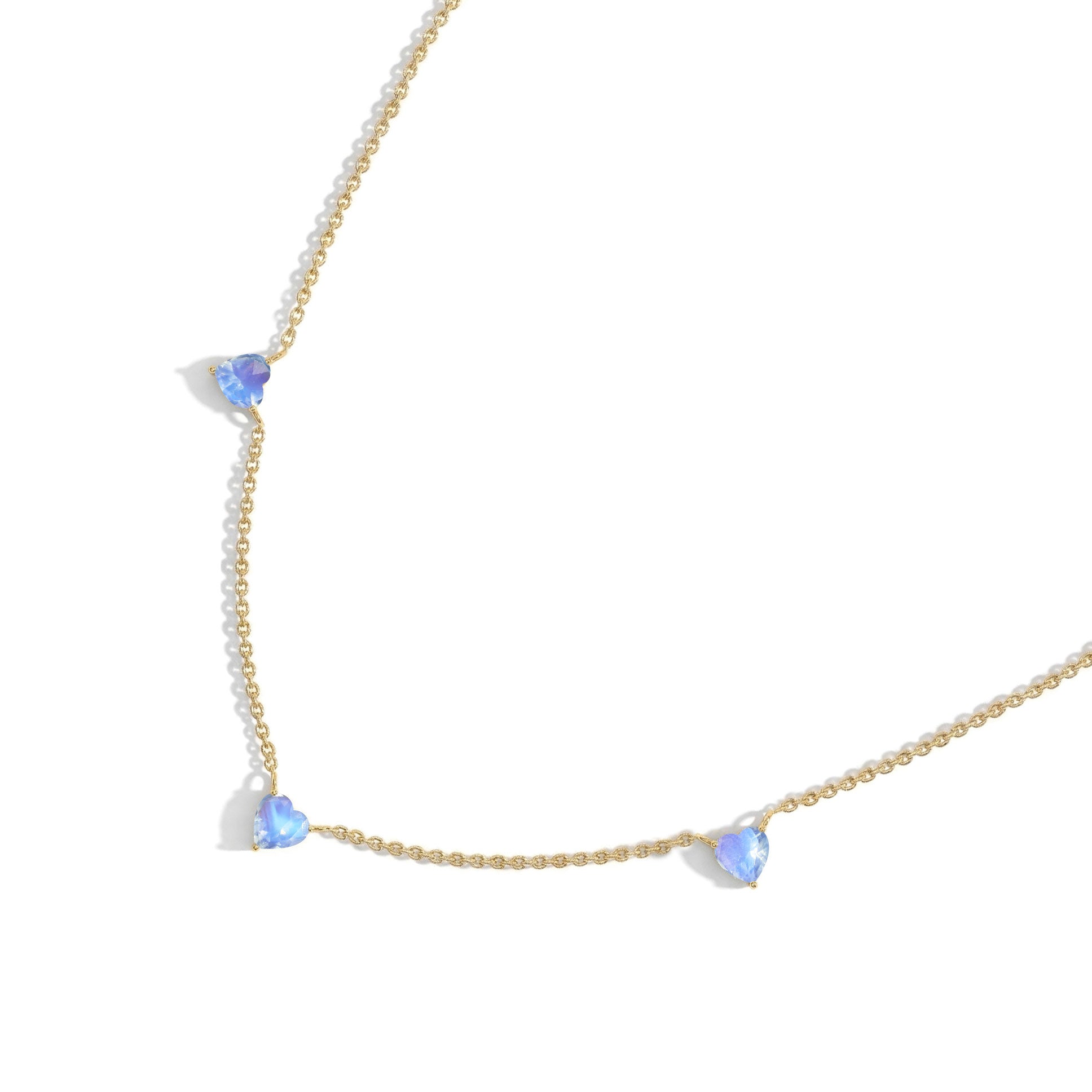 Natural Moonstone Heart Necklace on a delicate 16-inch chain for everyday wear.

