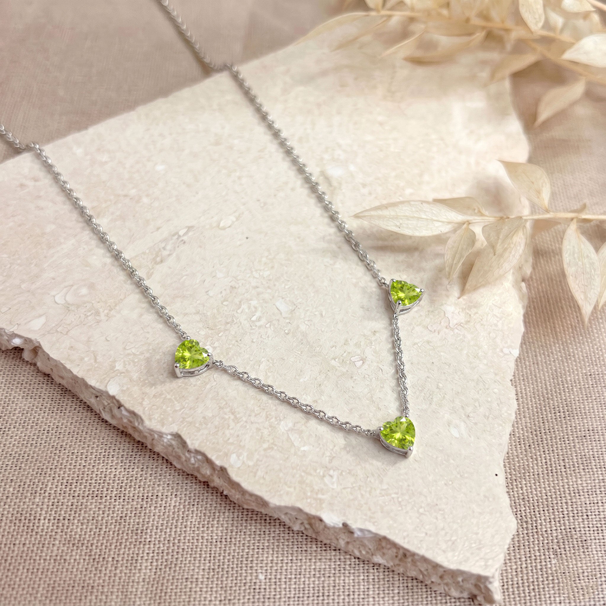 Natural Peridot gemstone necklace in 925 Sterling Silver for women.
