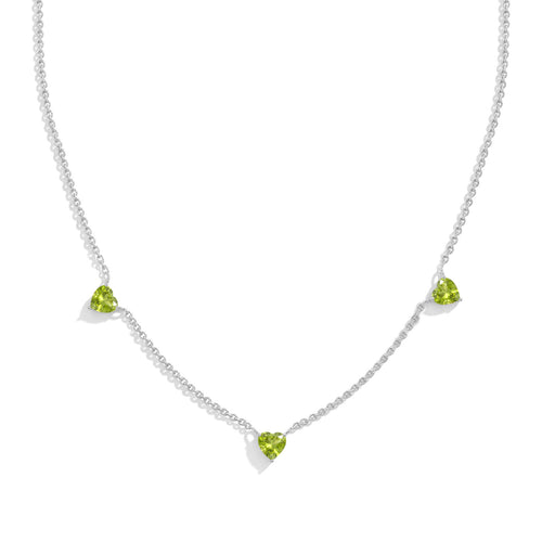 Natural Peridot Heart Station Necklace in 925 Sterling Silver