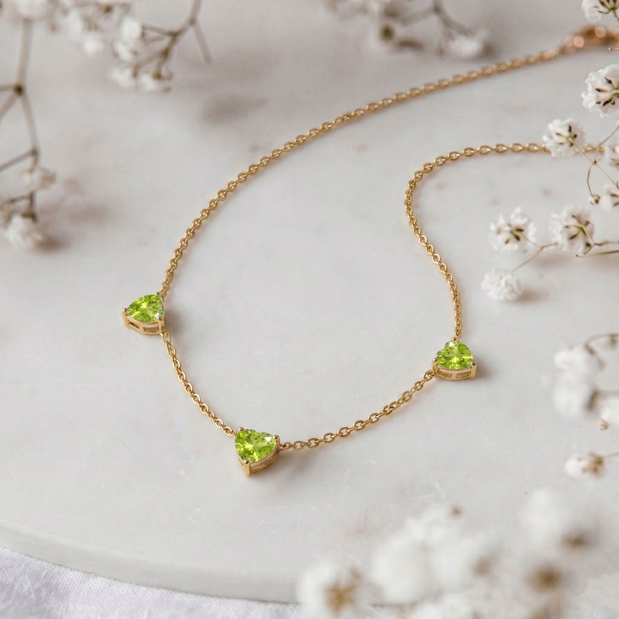 AAA Natural Peridot Heart Necklace in 925 Sterling Silver