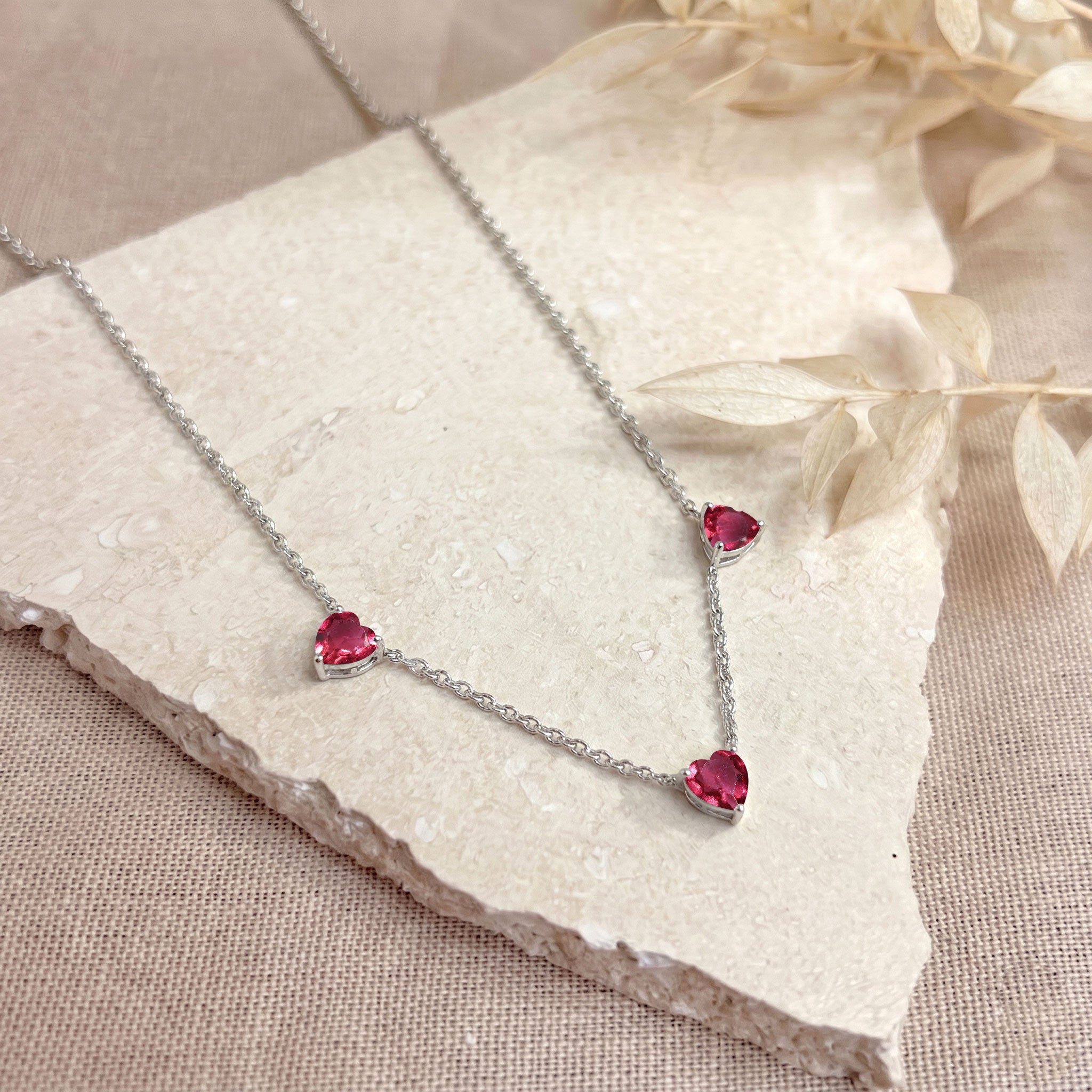 Pink Tourmaline gemstone necklace in 925 Sterling Silver for women.
