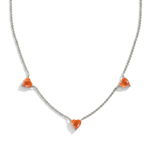 Natural Sunstone Three Stone Heart Necklace in 925 Sterling Silver