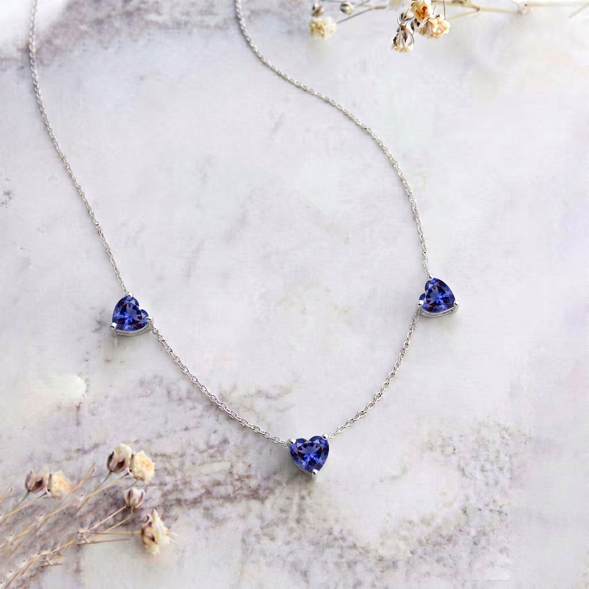 Tanzanite gemstone necklace in 925 Sterling Silver for women.
