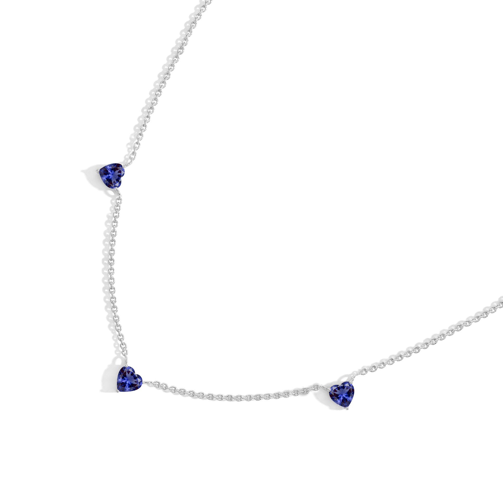 Handmade Tanzanite Three Stone Heart Necklace in Yellow Gold Filled.
