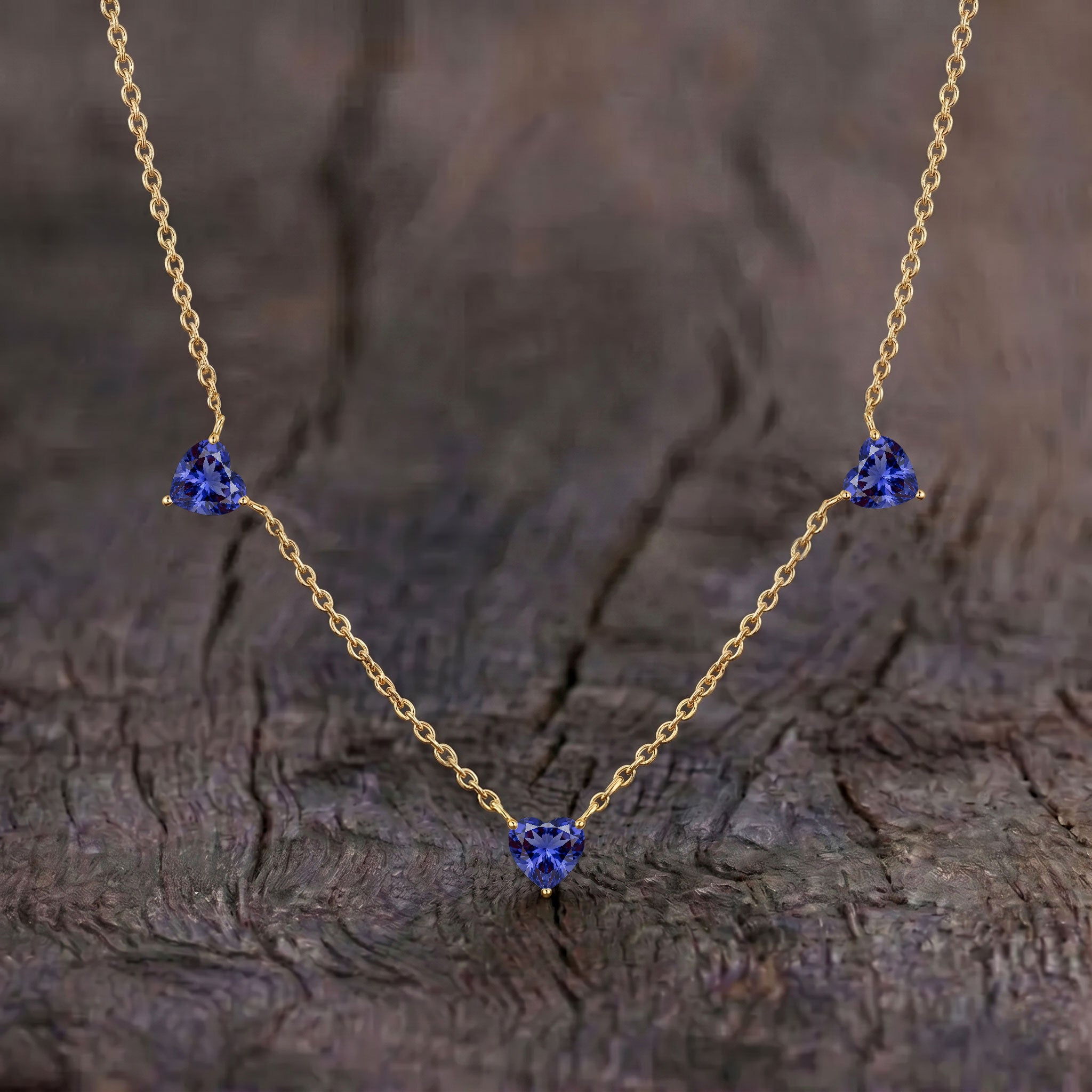 AAA Grade Tanzanite Three Stone Heart Necklace, handcrafted gemstone jewelry gift for her."
