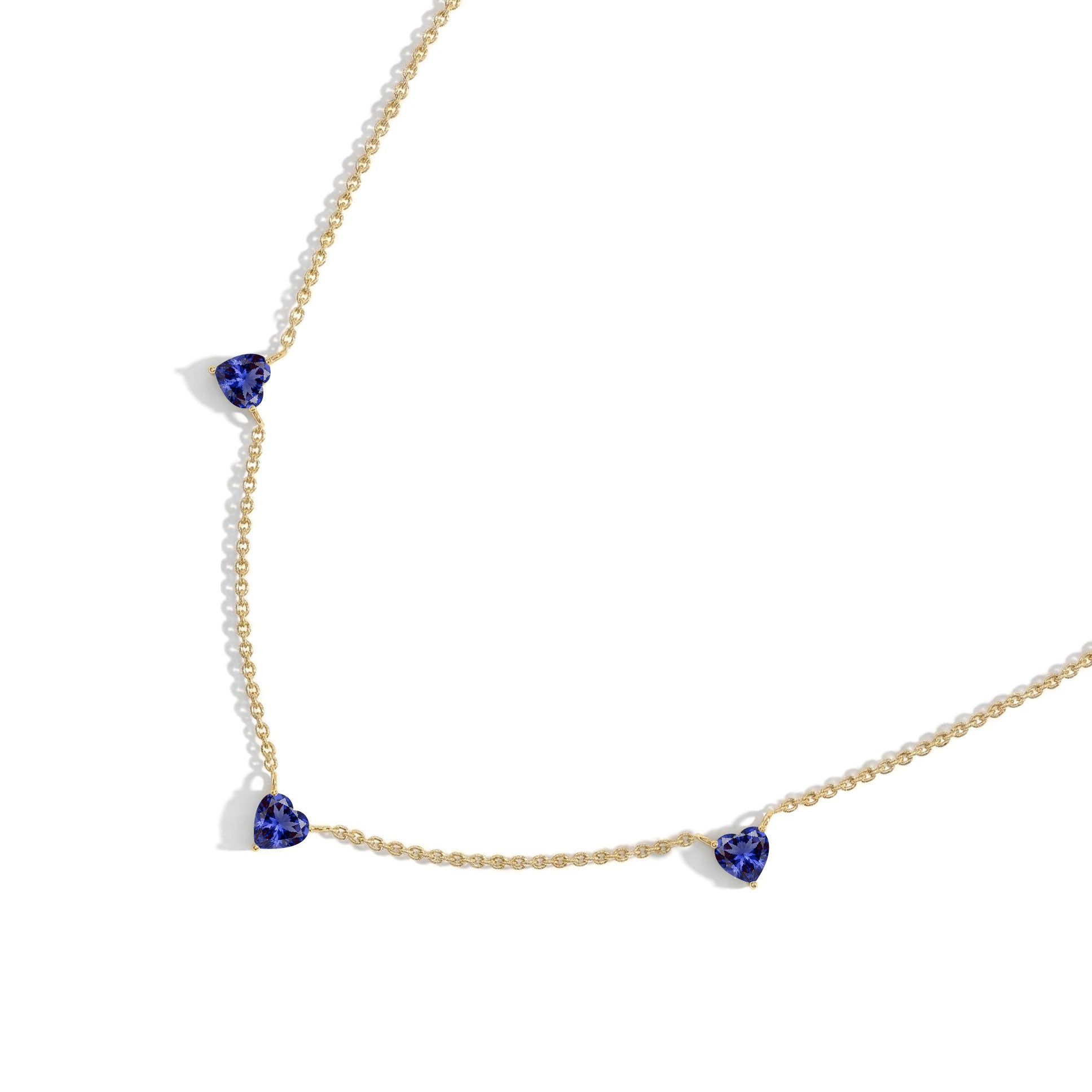 Tanzanite Heart Necklace on a delicate 16-inch chain for everyday wear.

