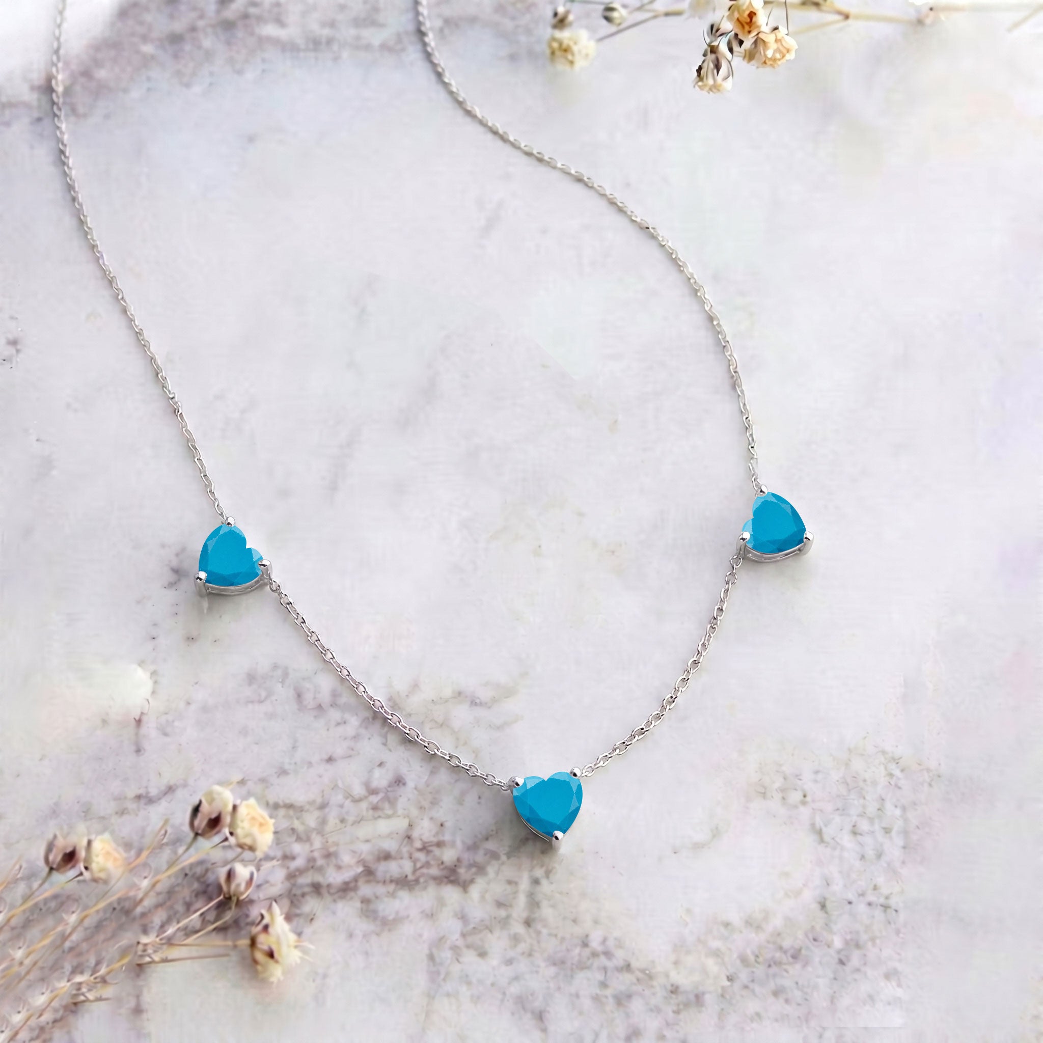 Minimalist AAA Natural Turquoise Heart Necklace handcrafted in Sterling Silver.
