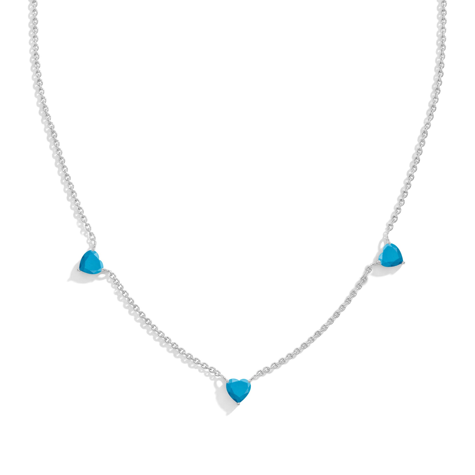 Handmade Natural Turquoise Three Stone Heart Necklace in Yellow Gold Filled.
