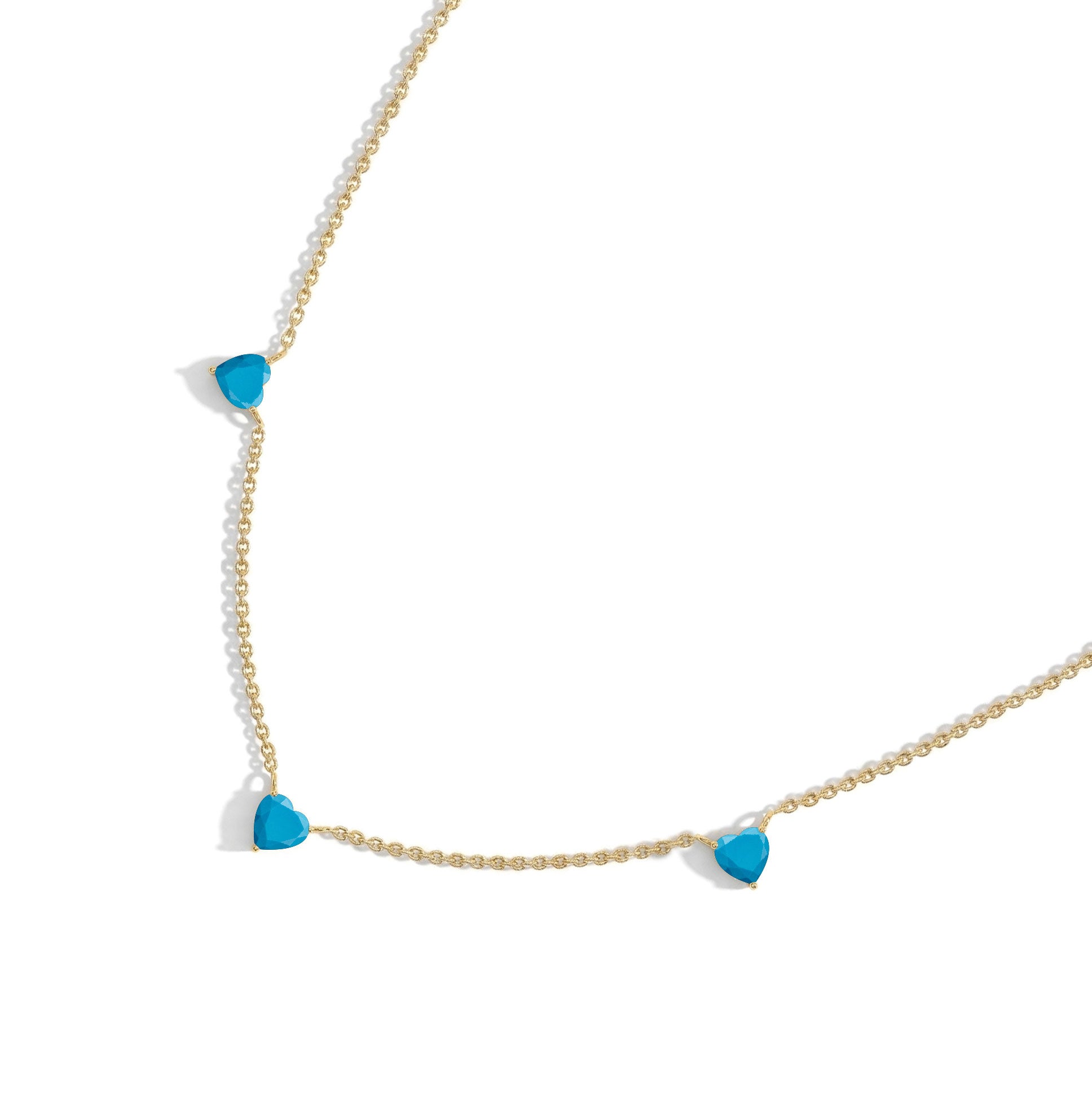 AAA Grade Natural Turquoise Three Stone Heart Necklace, handcrafted gemstone jewelry gift for her."
