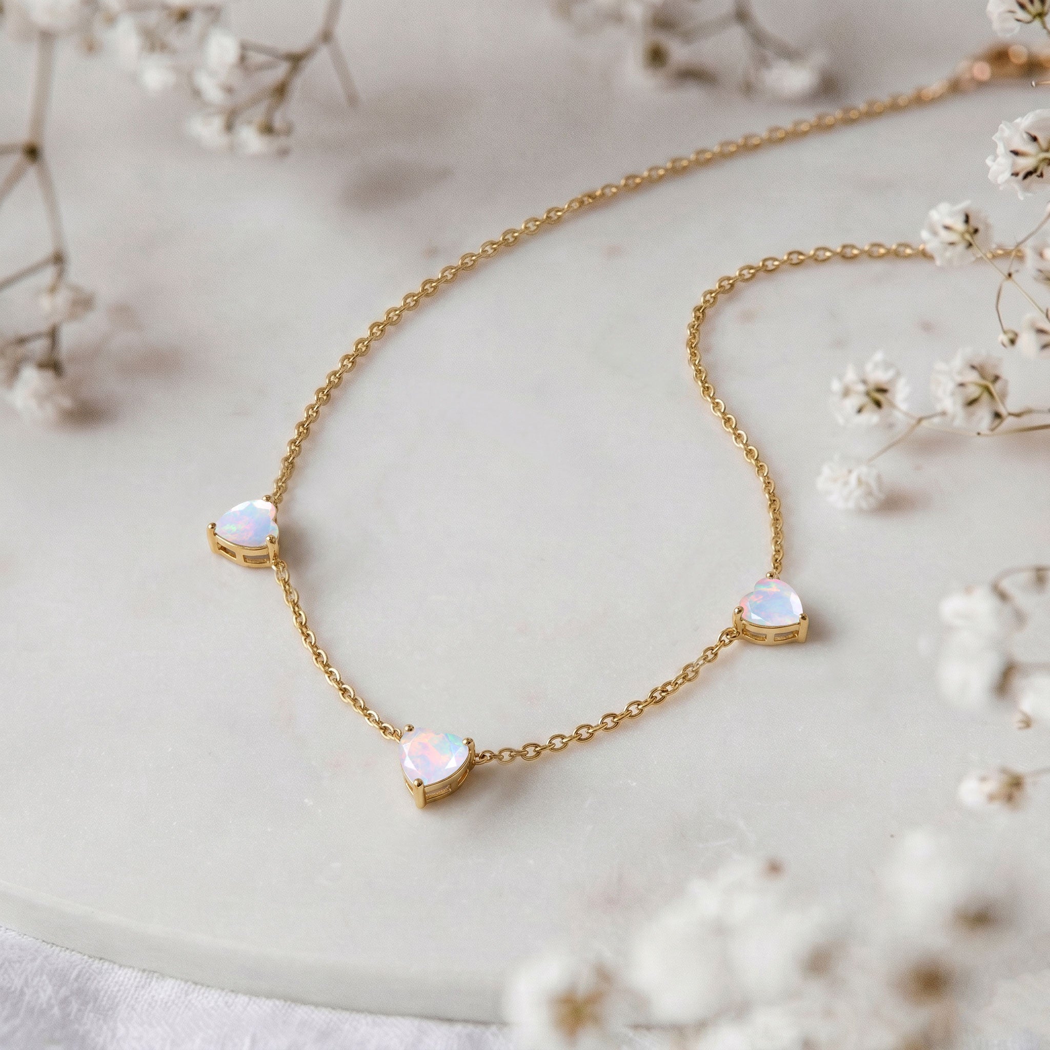 AAA Natural White Opal Heart Necklace in 925 Sterling Silver