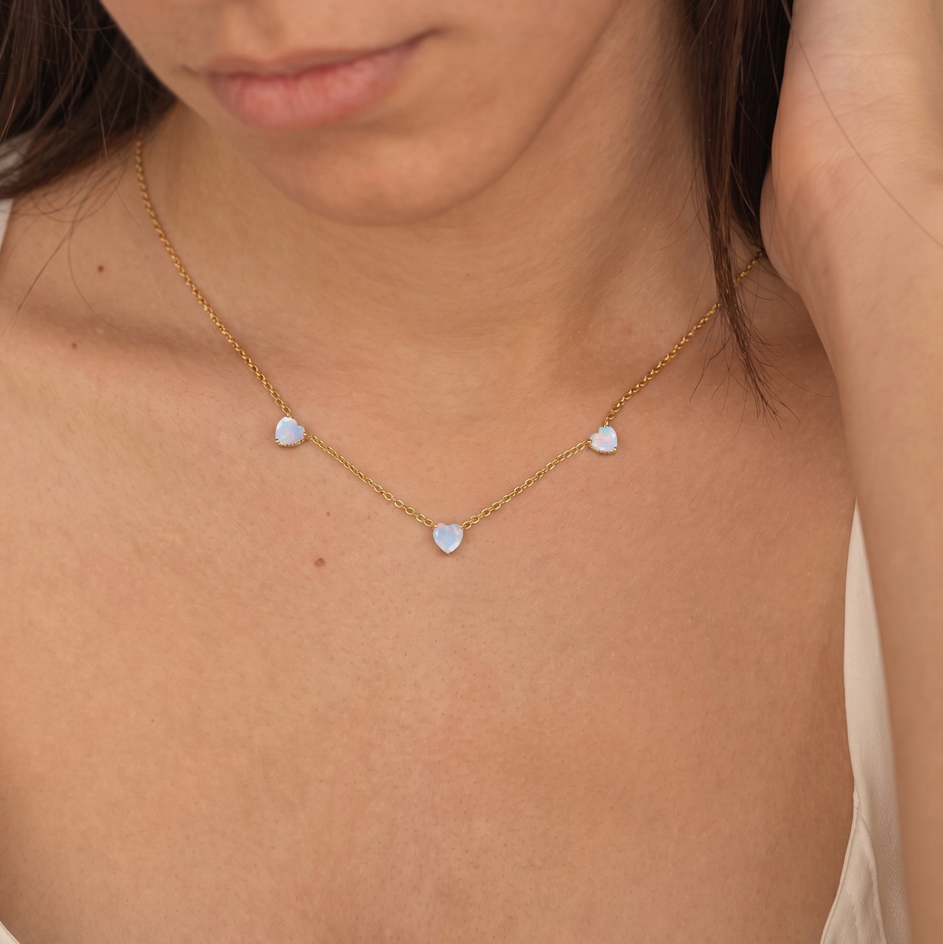 AAA Natural White Opal Heart Necklace in 925 Sterling Silver