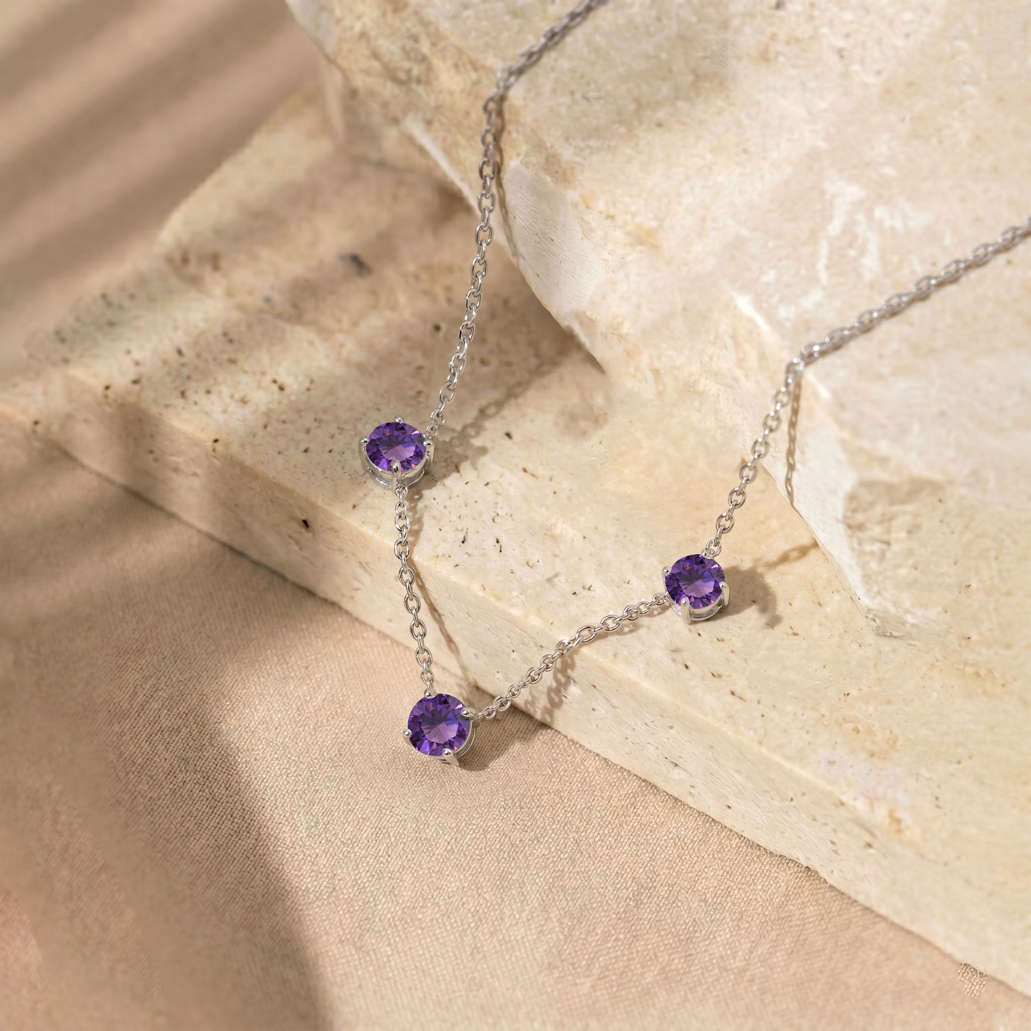 Purple Amethyst necklace with adjustable 16 inch chain and extender for women.
