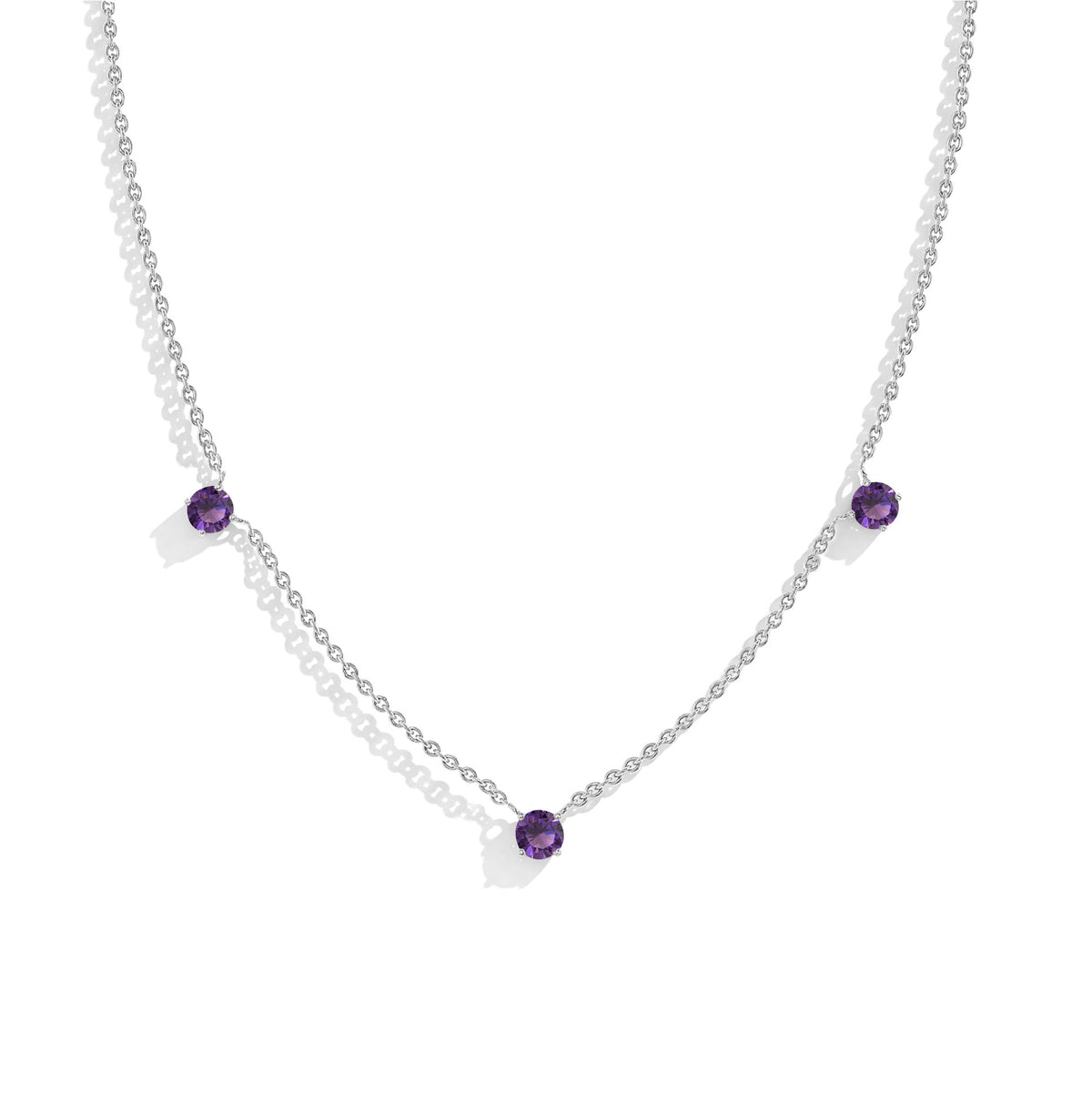 Dainty Amethyst Station Necklace in 925 Sterling Silver