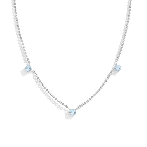 Aquamarine Station Necklace in 925 Sterling Silver