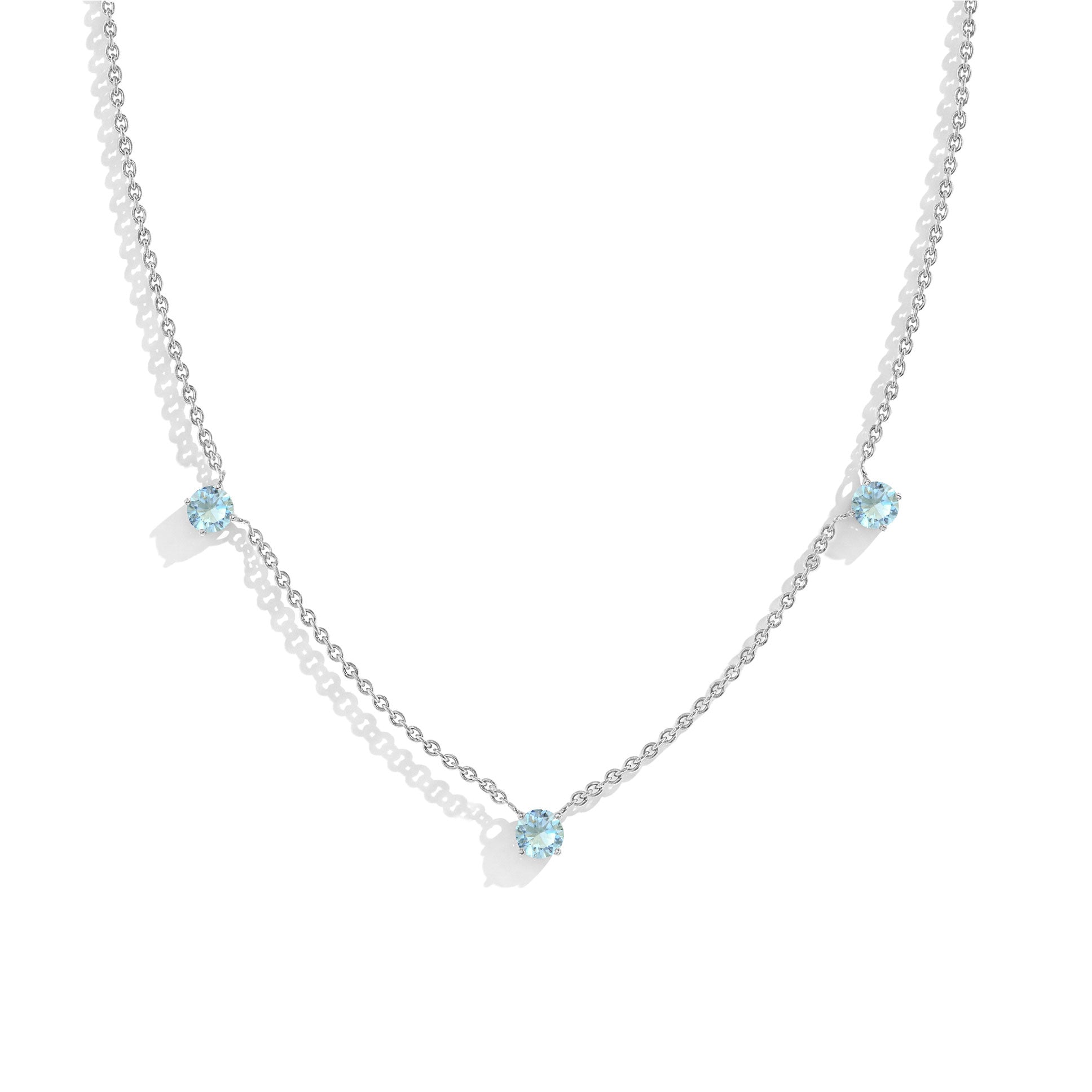 Elegant March birthstone necklace with genuine blue Aquamarine gemstones for women.
