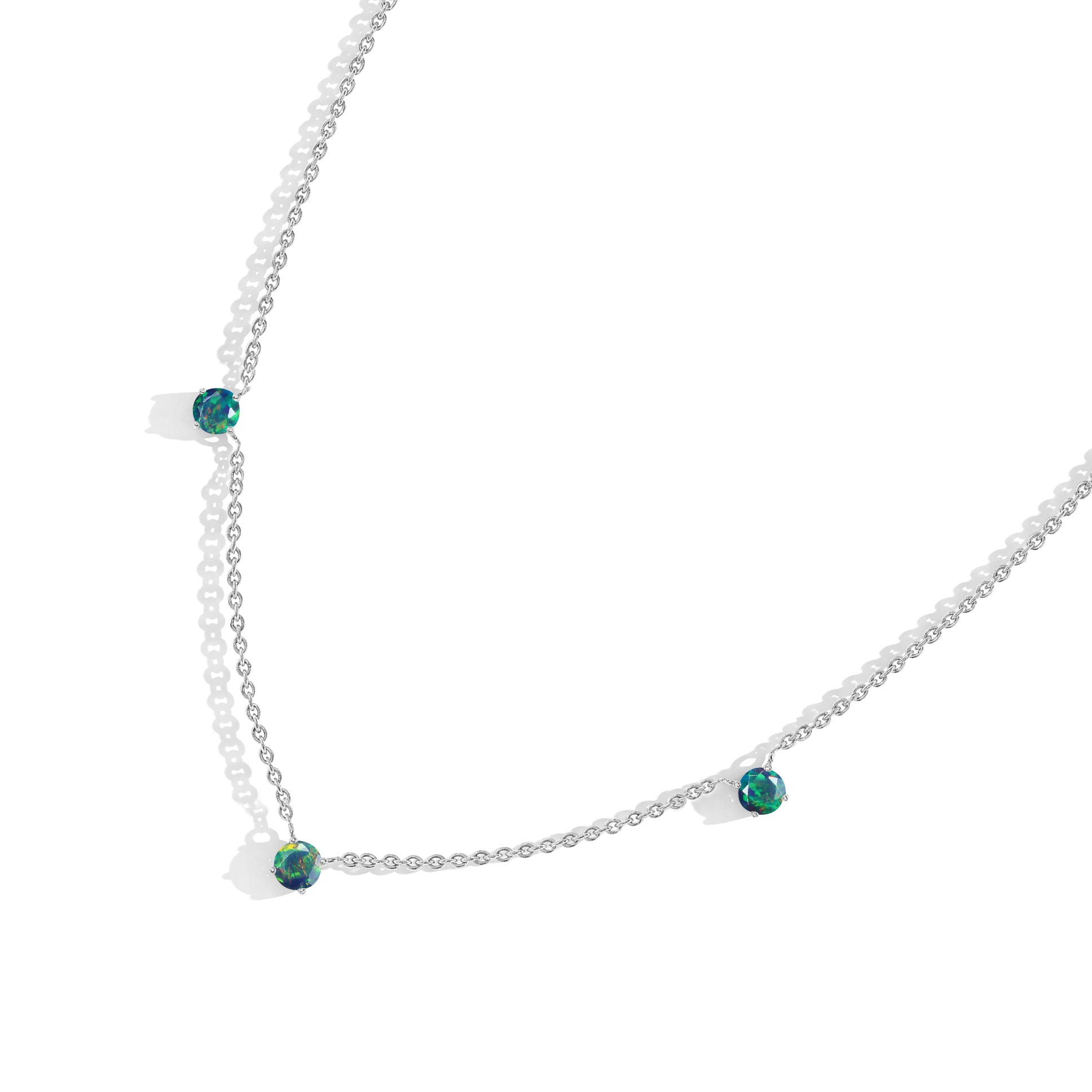 Handmade Black Opal necklace featuring natural looking opal color patterns.
