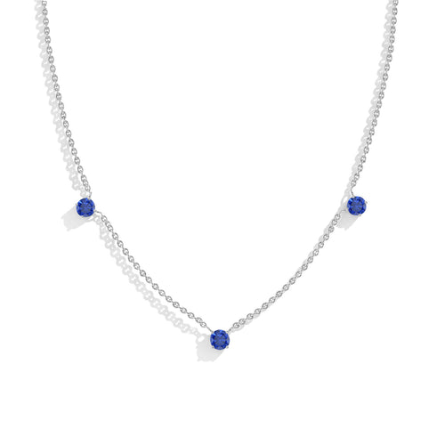 Blue Sapphire Station Necklace in 925 Sterling SIlver
