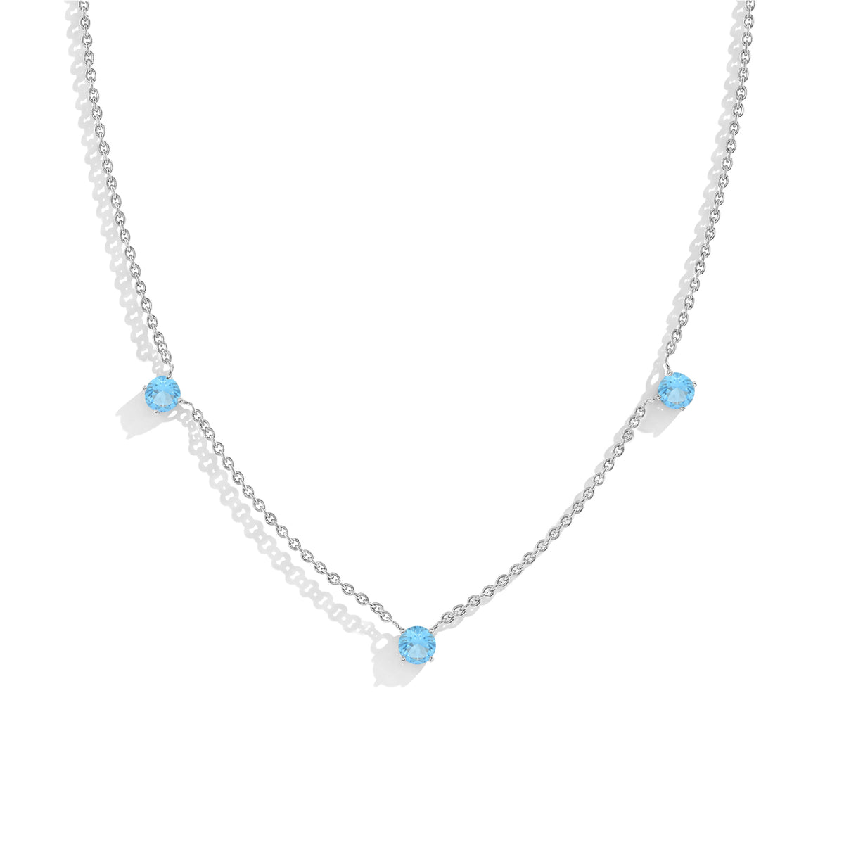 Three Stone Blue Topaz Necklace in 925 Sterling Silver