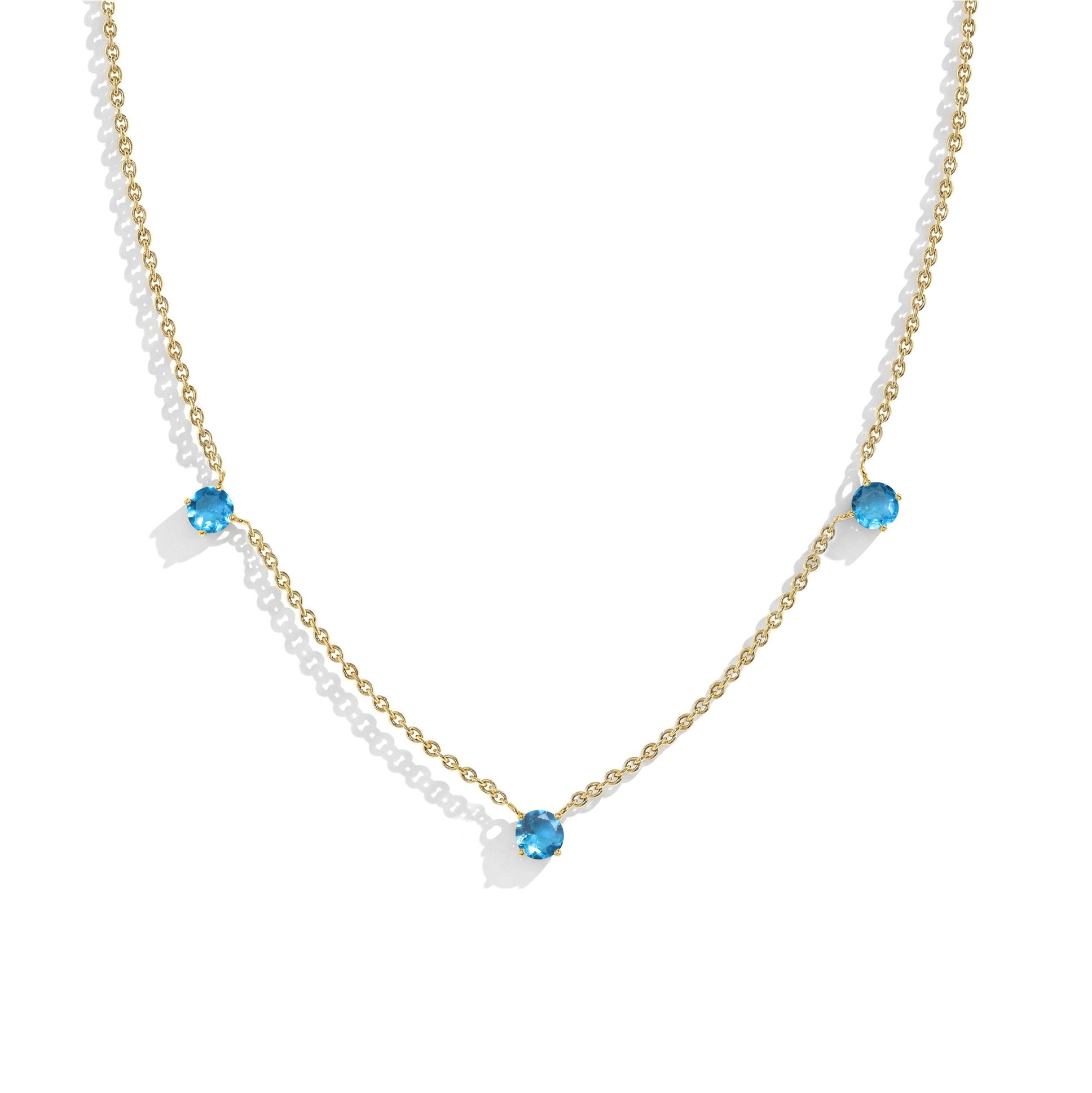 Adjustable Blue Topaz necklace with 16 inch chain and extender for comfortable everyday wear.
