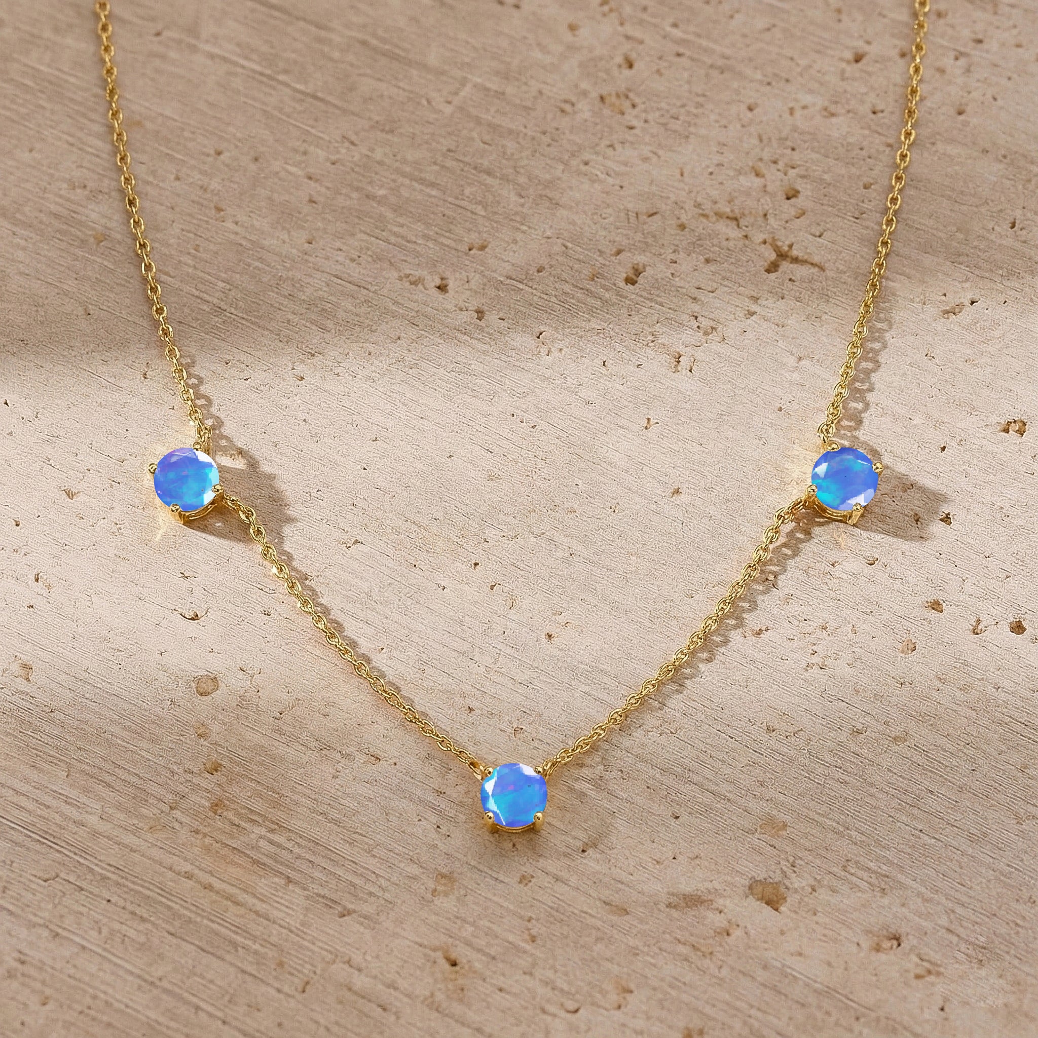 Elegant October birthstone Blue Opal necklace for birthdays and special occasions.

