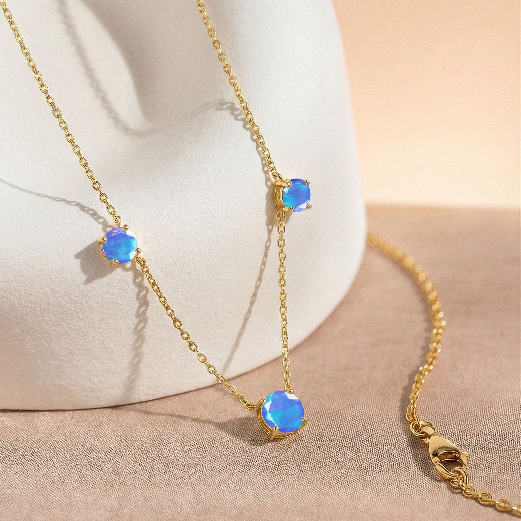 925 Sterling Silver Blue Opal necklace with adjustable 16 inch chain and extender.
