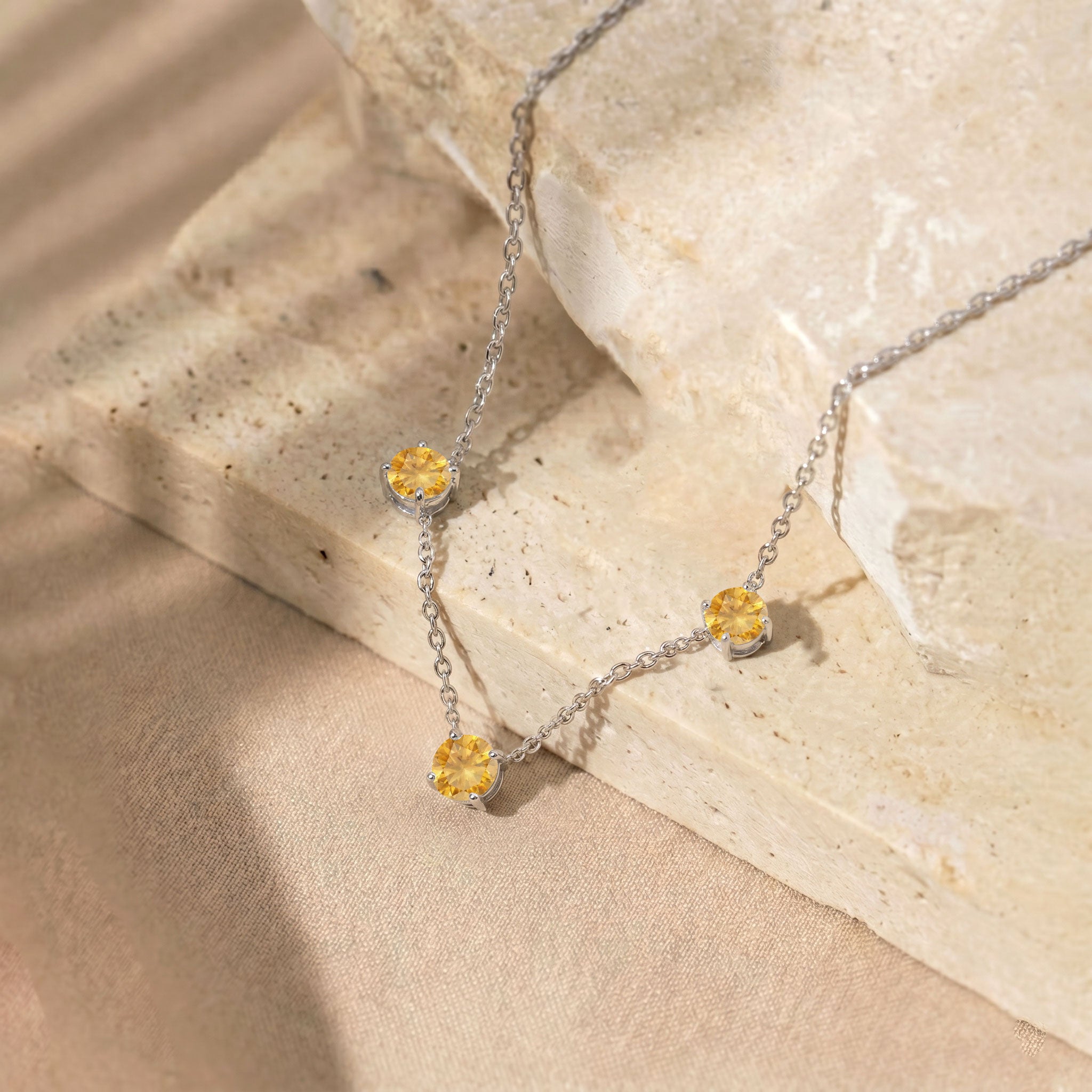 Beautiful Citrine station necklace available in sterling silver and yellow gold filled.
