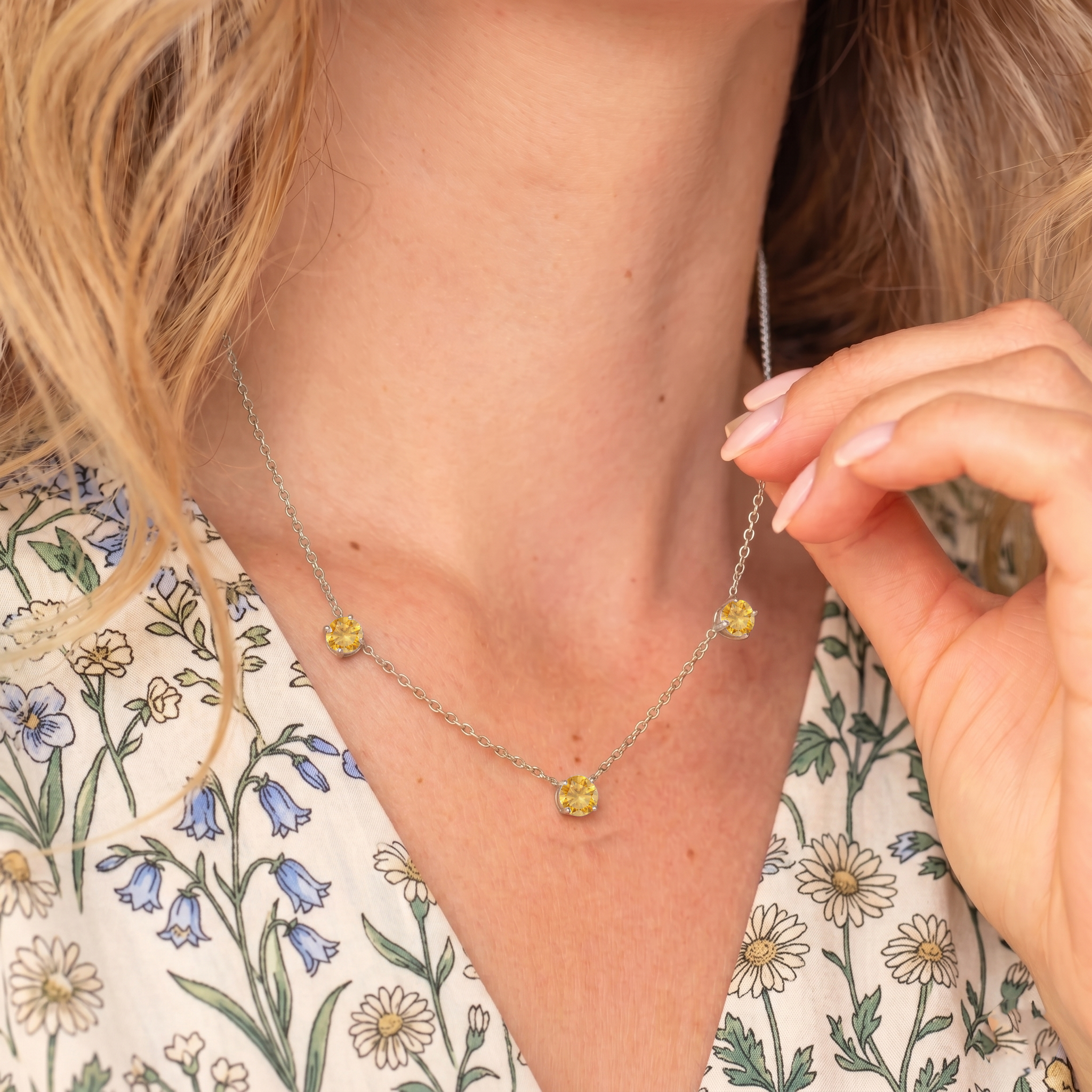 Handmade Citrine gemstone necklace crafted with a delicate sterling silver chain.
