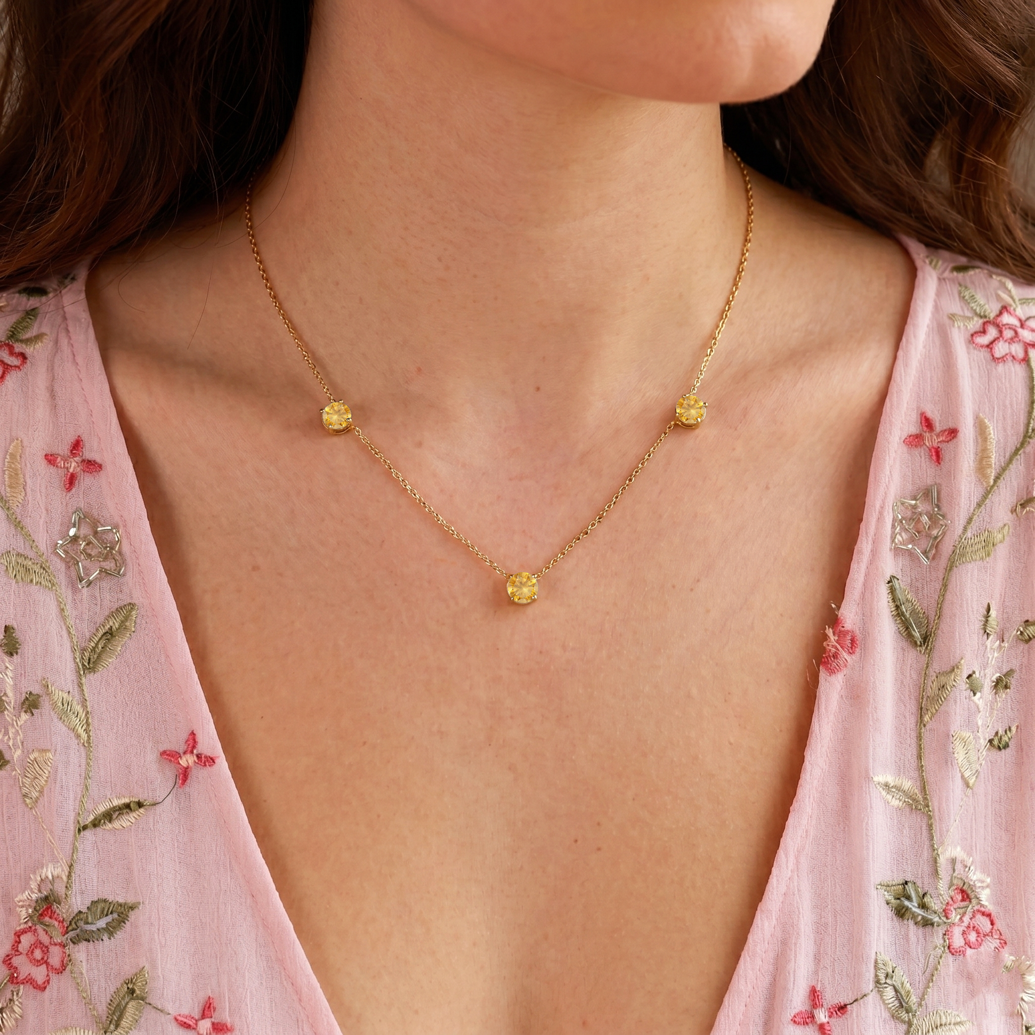 Minimalist Citrine necklace featuring warm golden gemstones for everyday elegance.
