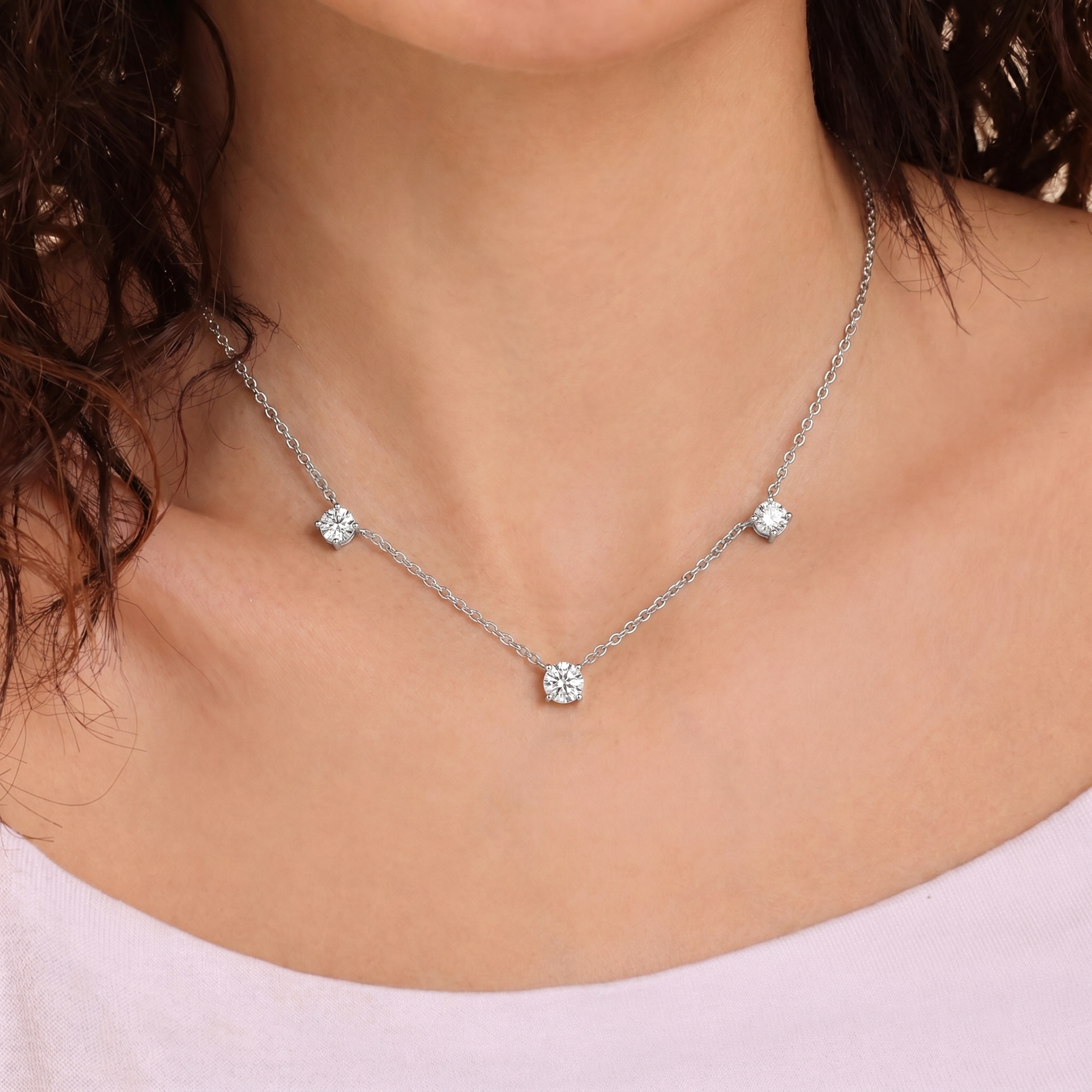 Elegant Moissanite station necklace with brilliant gemstone sparkle for women.
