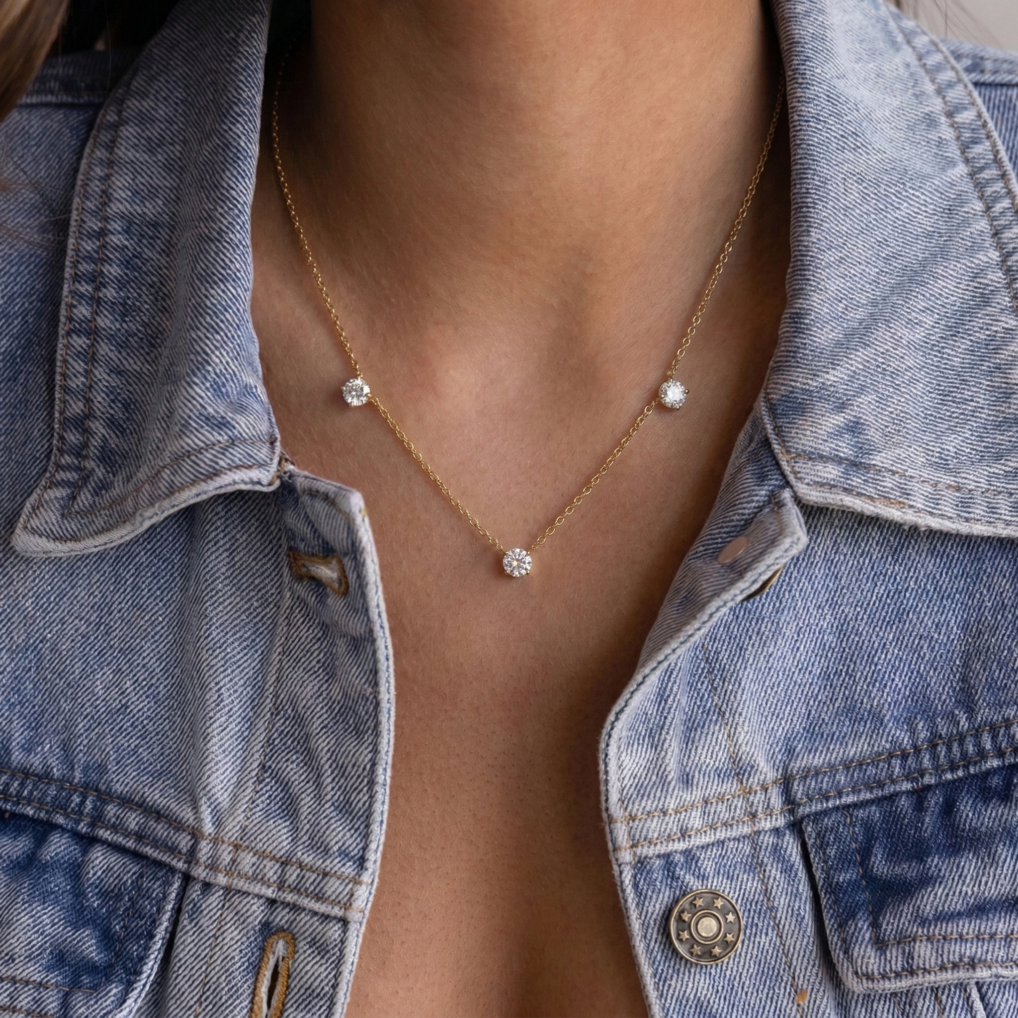 Stylish Moissanite necklace featuring brilliant round gemstones.
