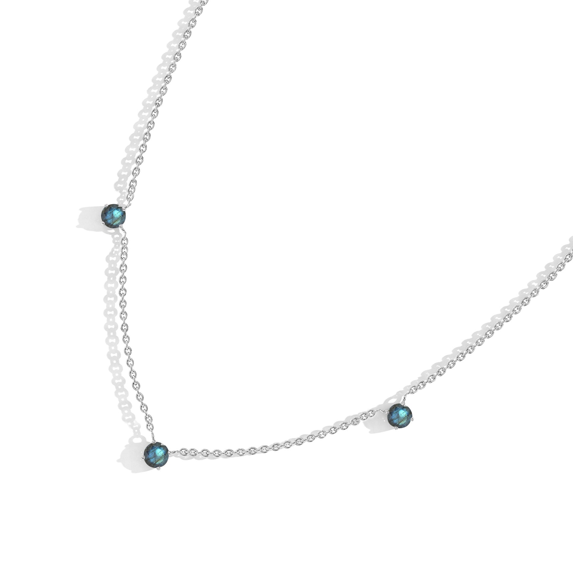 Lightweight sterling silver Labradorite necklace for daily wear and layering.
