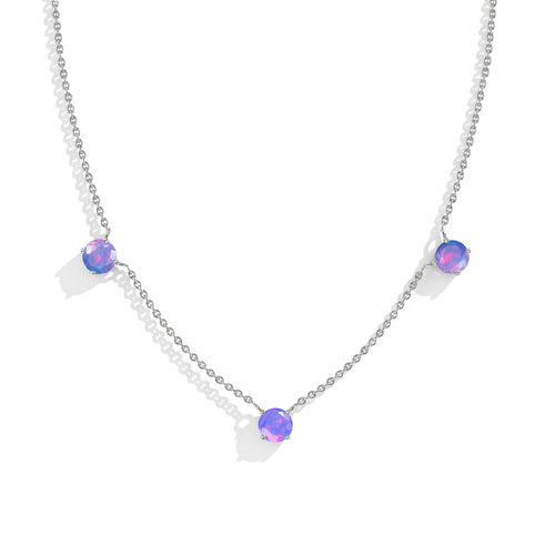 Natural Lavender Opal Station Necklace in 925 Sterling Silver