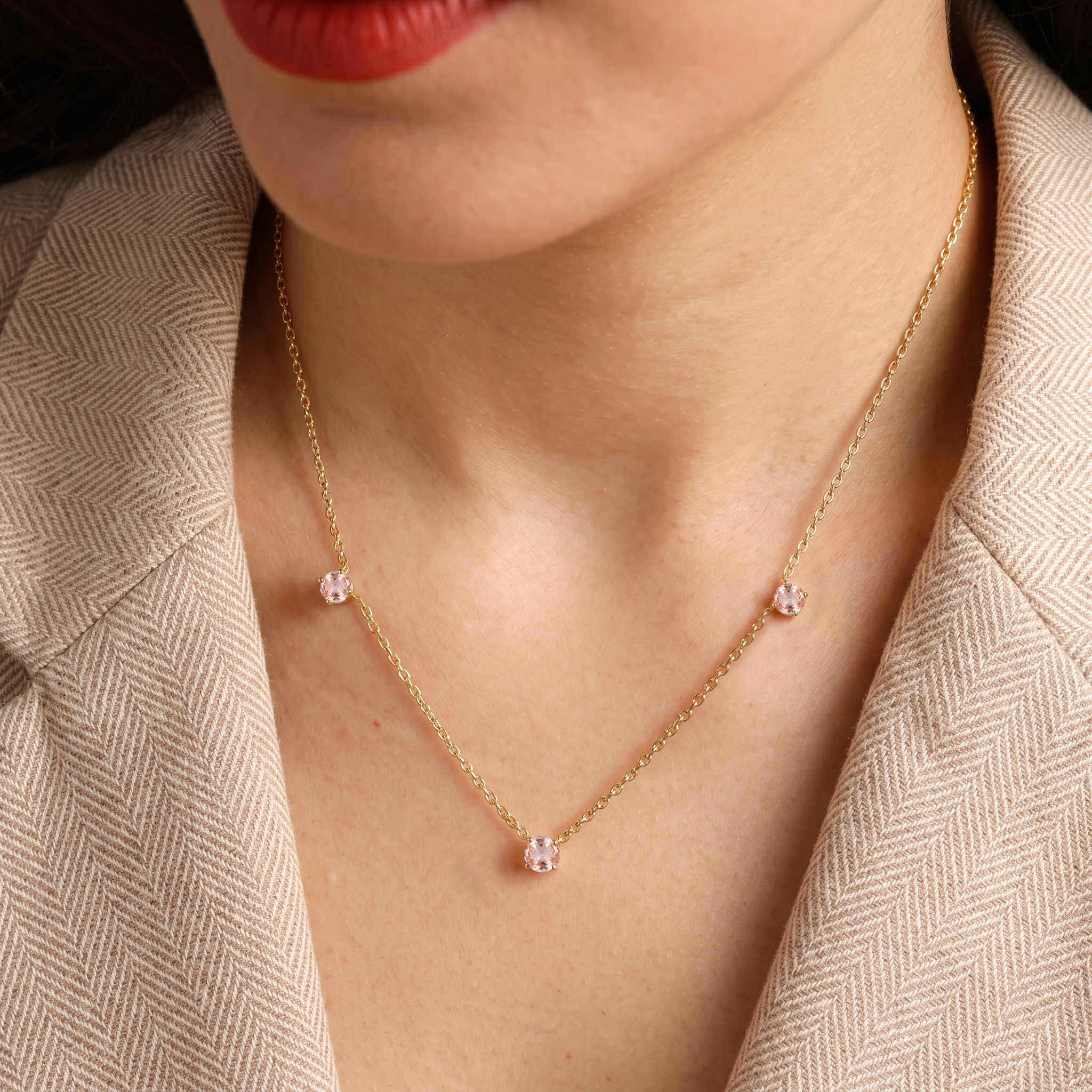 925 Sterling Silver Morganite necklace with adjustable 16 inch chain and extender.
