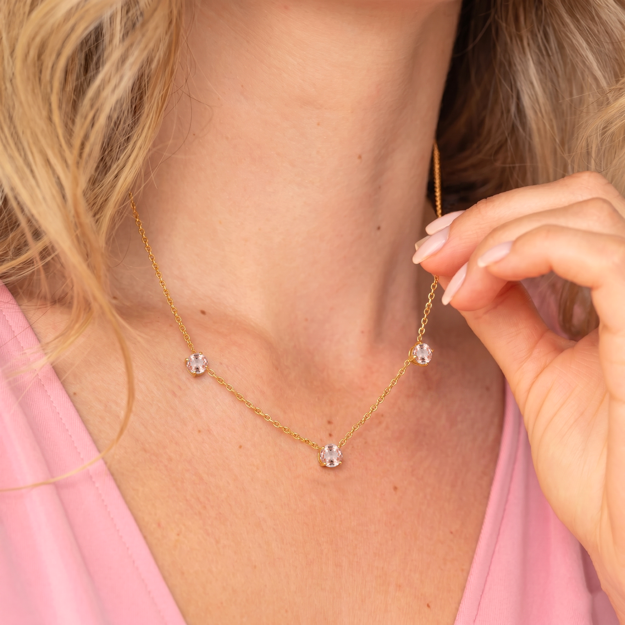 Delicate Morganite chain necklace featuring premium gemstone craftsmanship.
