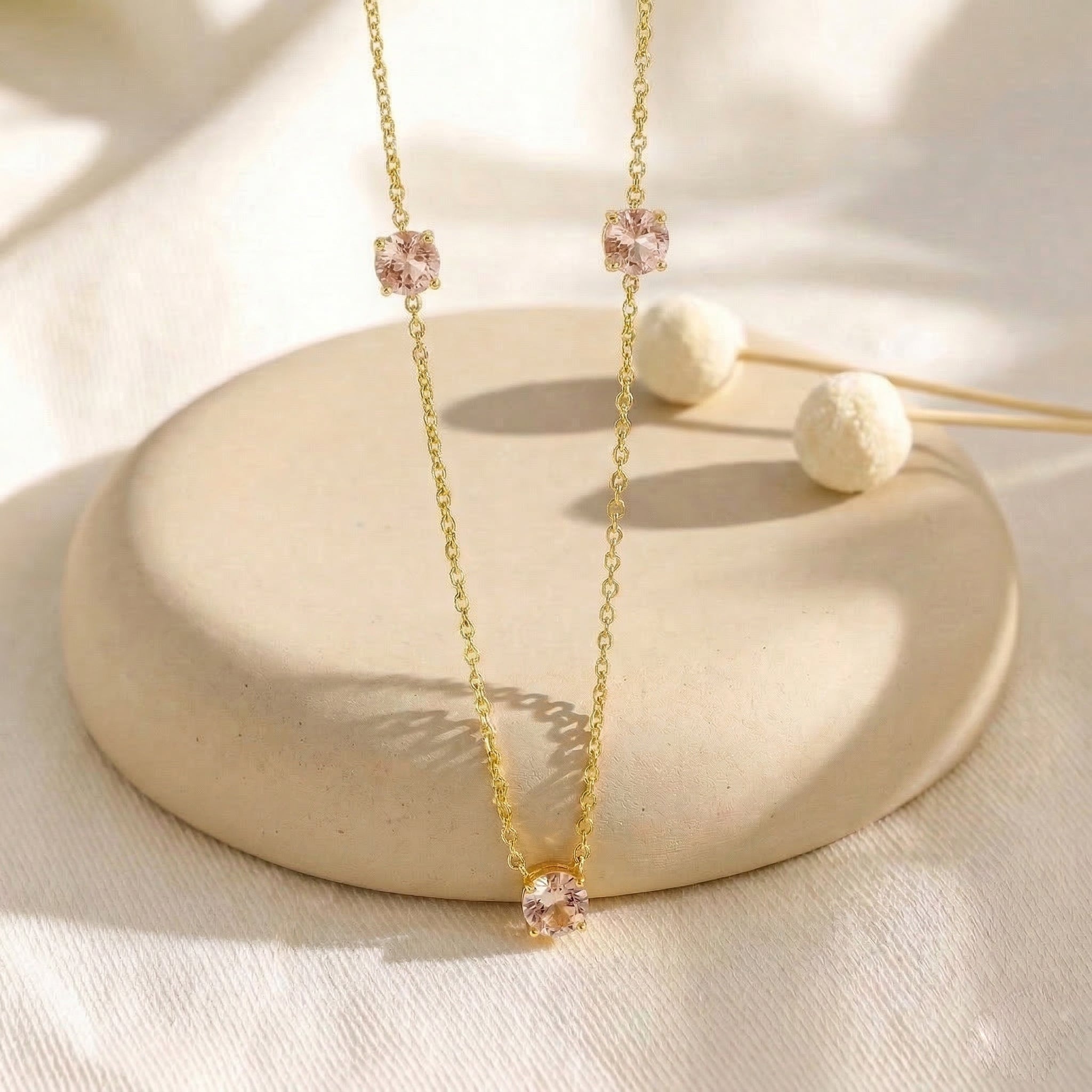 Dainty pink gemstone necklace designed for elegant everyday jewelry styling.
