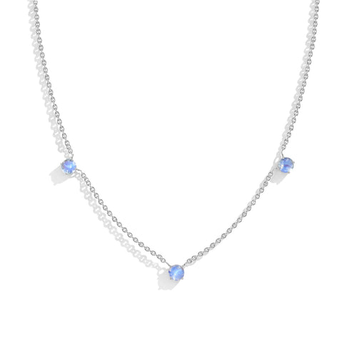Genuine Moonstone Station Necklace in 925 Sterling Silver