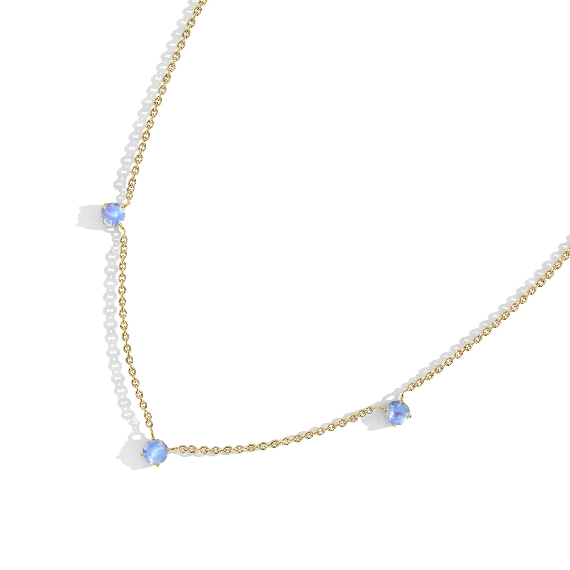 Genuine Moonstone Gemstone Necklace with Three Round White Stones
