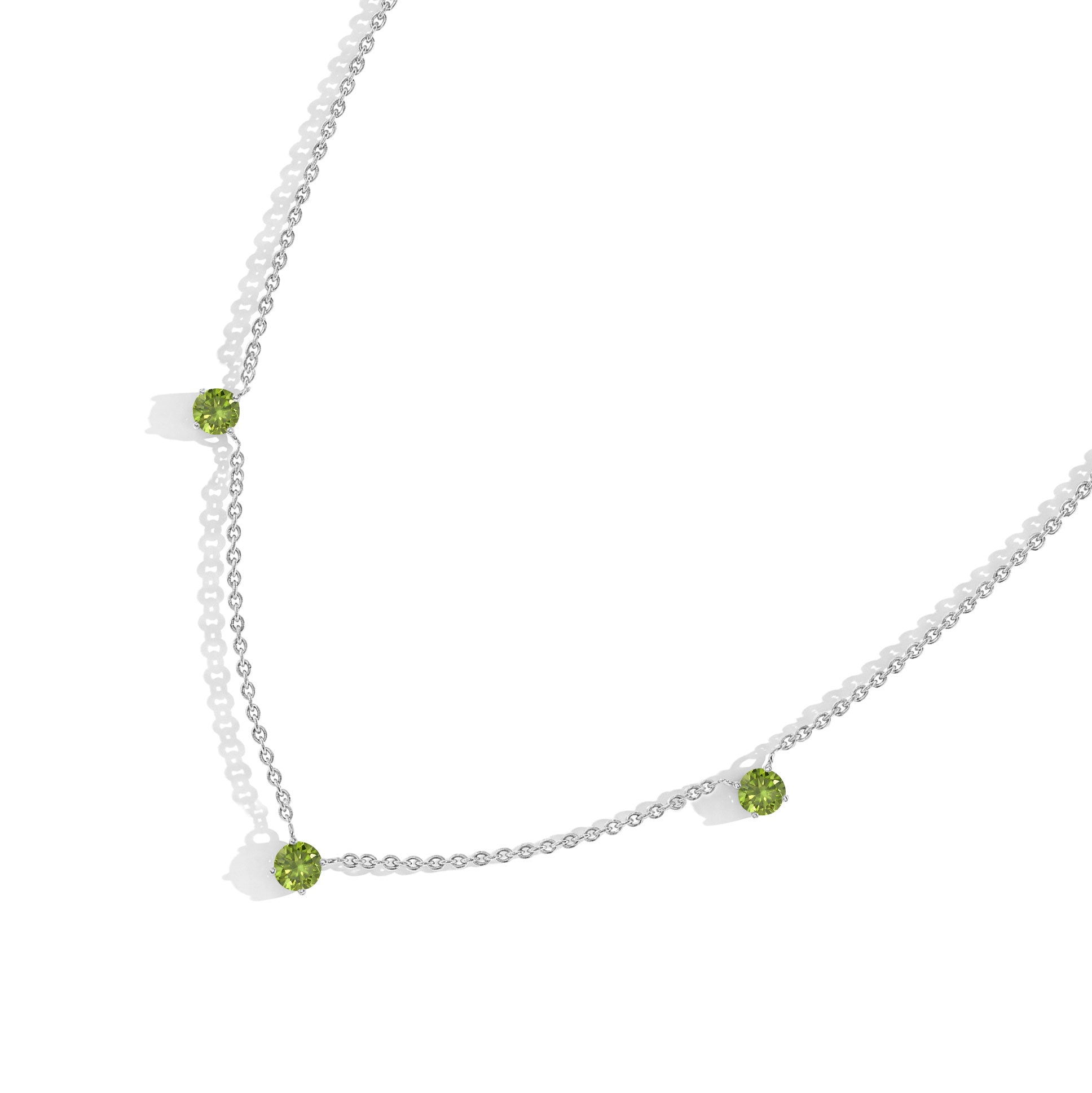 Fine Jewelry Peridot Necklace with Elegant Three Stone Setting
