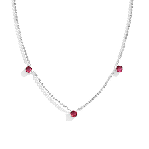 Three Stone Pink Tourmaline Station Necklace in Sterling Silver