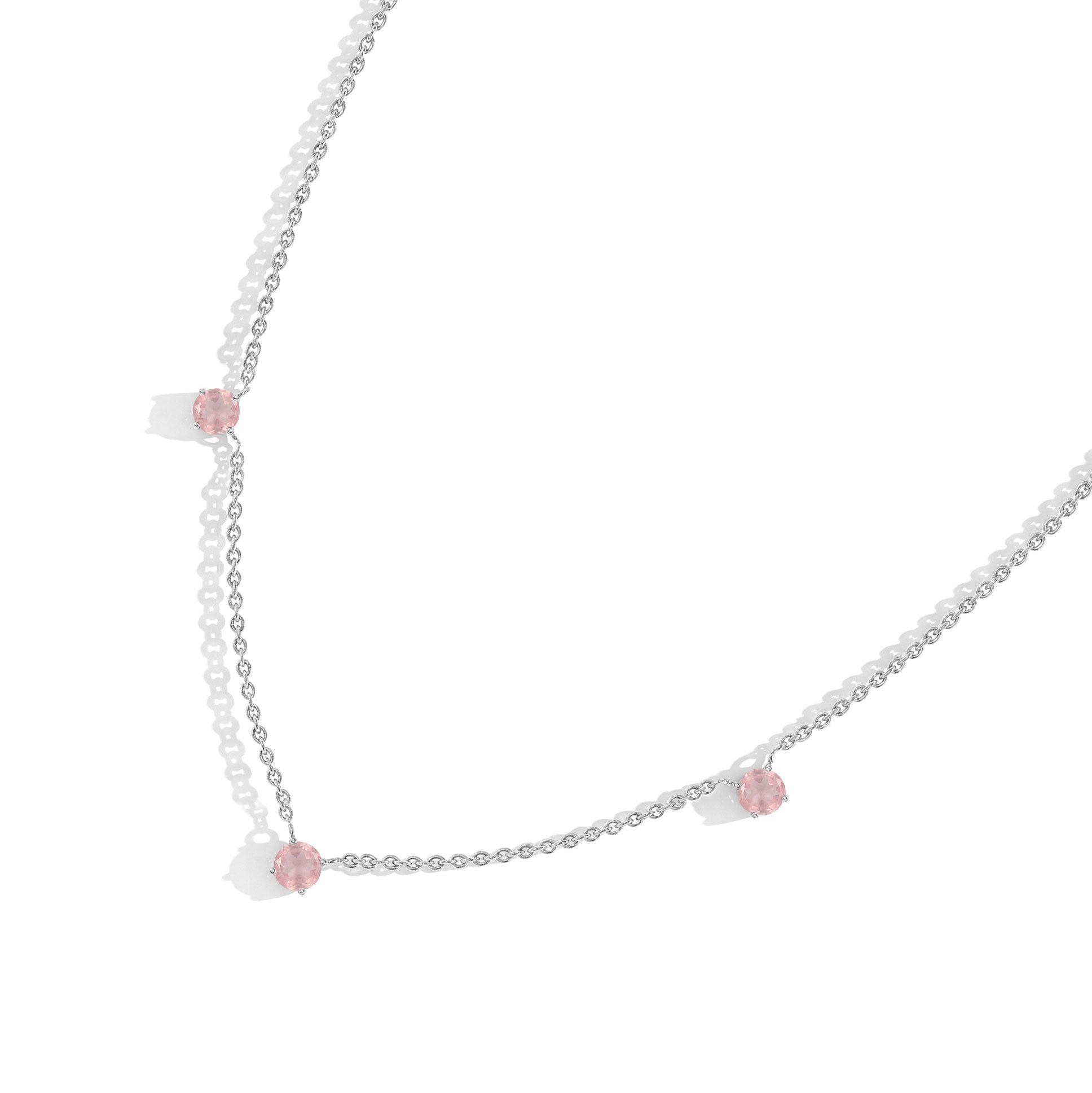 Lightweight sterling silver Rose Quartz necklace for daily wear and layering.
