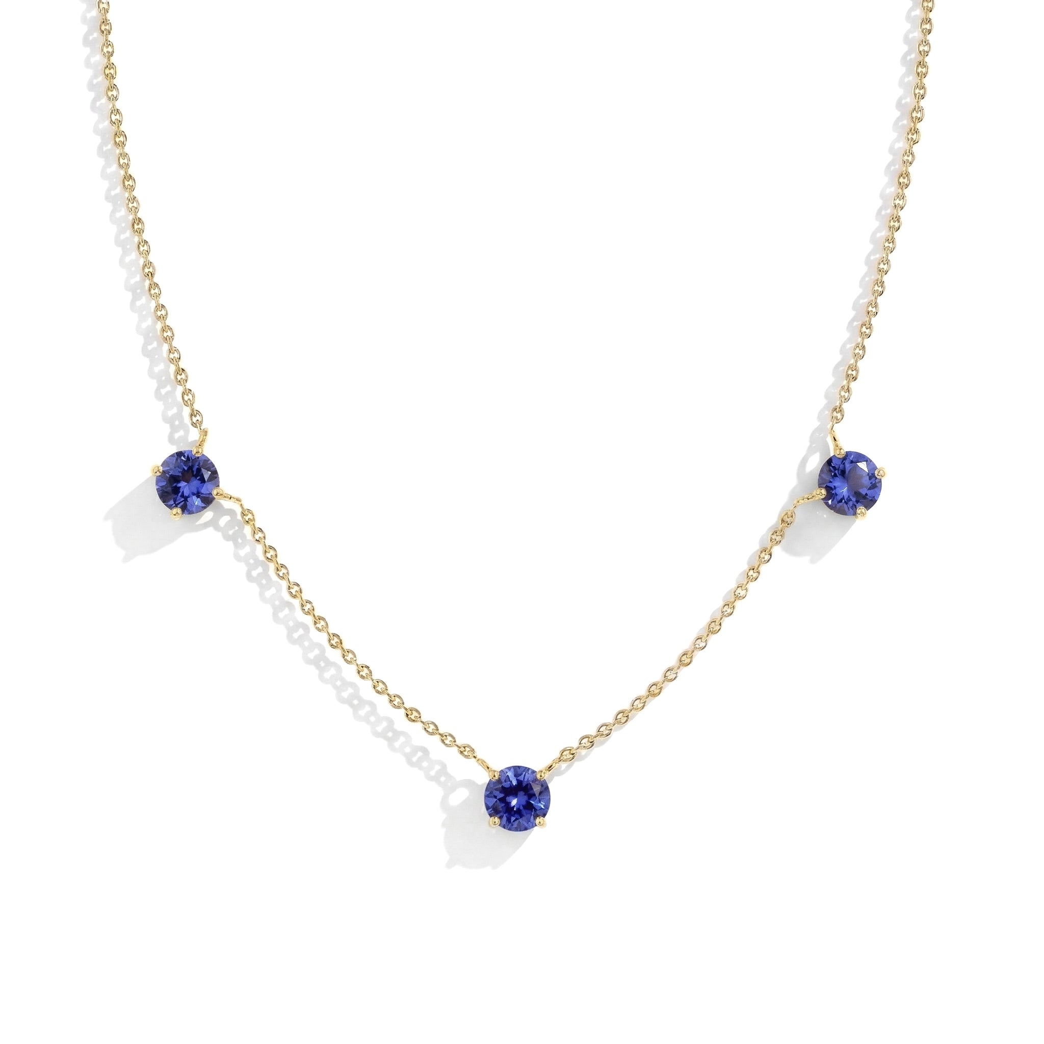 Natural Tanzanite Necklace for Women in Sterling Silver and Yellow Gold Filled