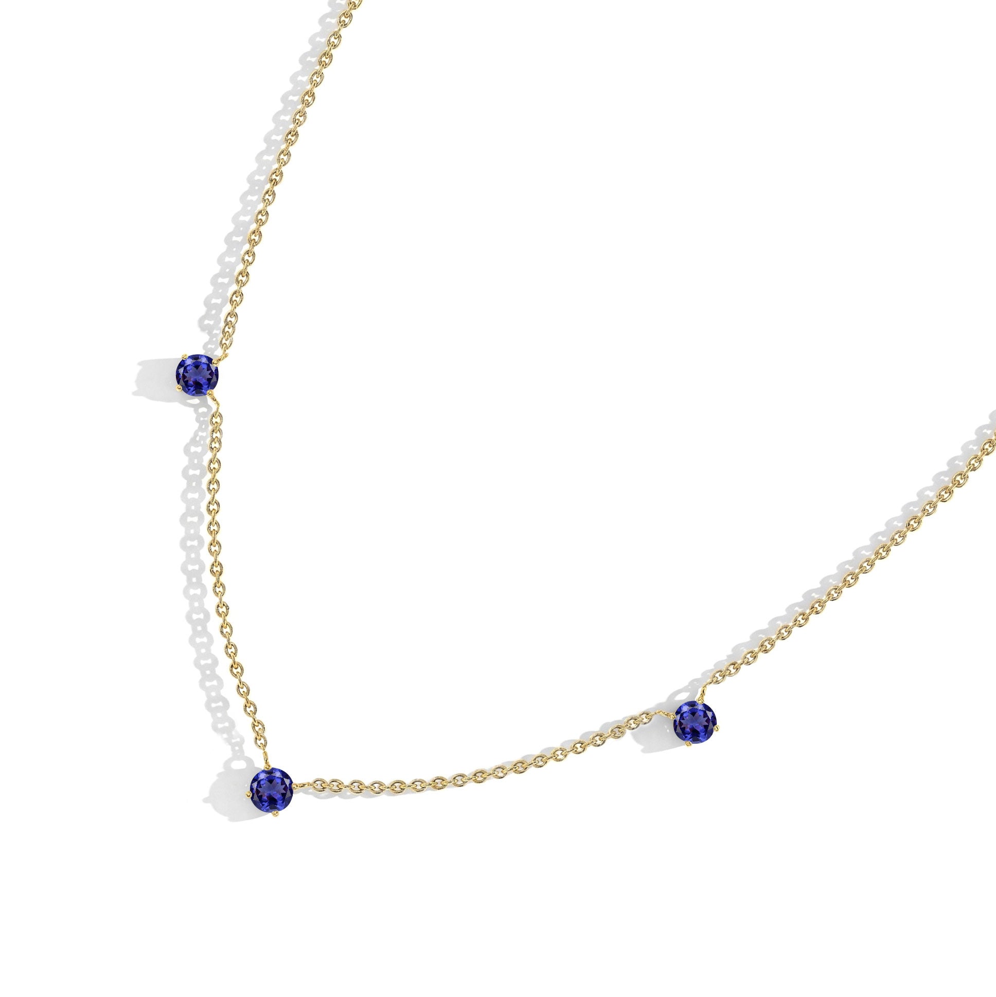 Women's Tanzanite Necklace Featuring Three Natural Blue Violet Gemstones
