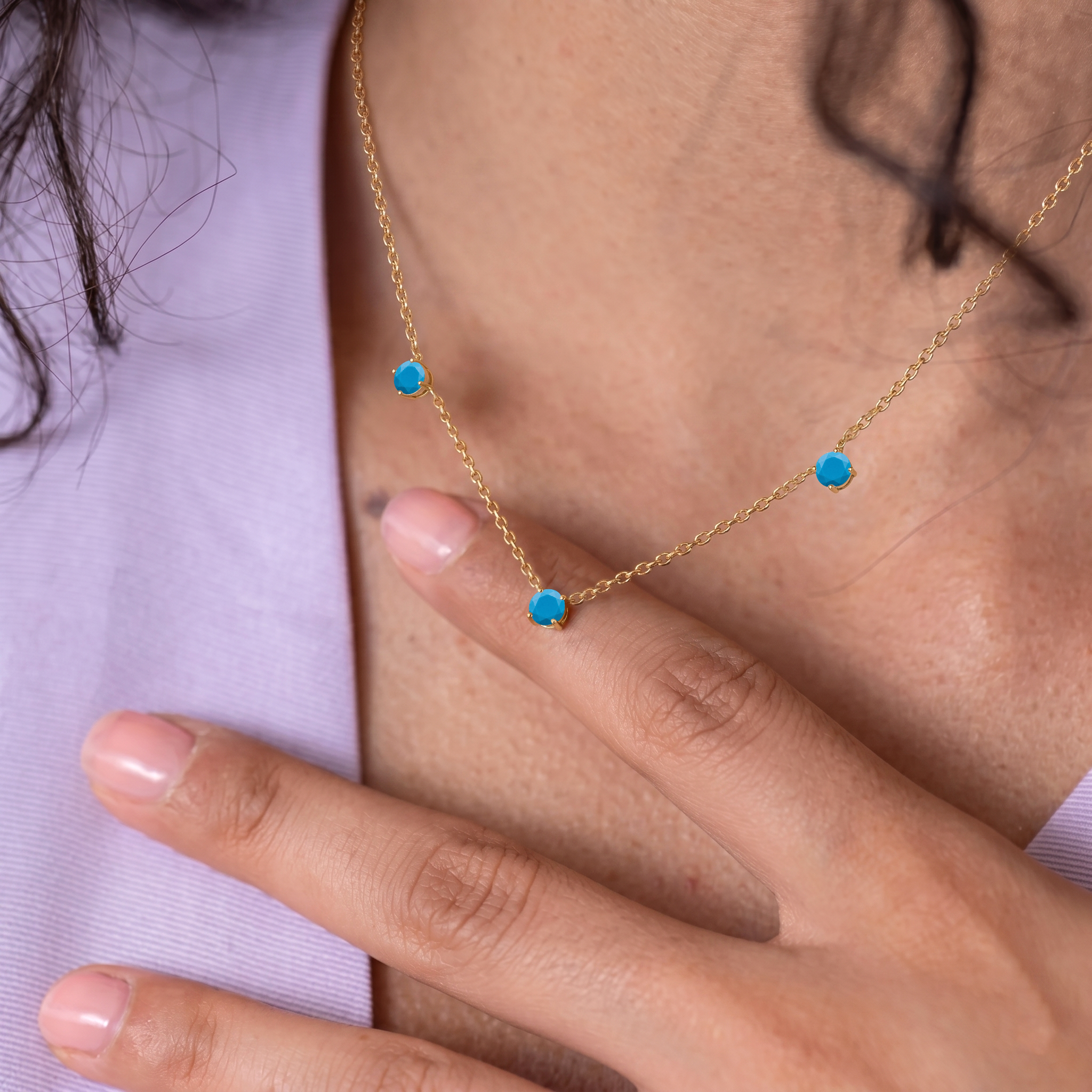 Dainty blue gemstone necklace designed for elegant everyday jewelry styling.
