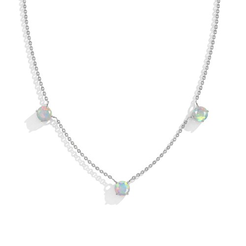 Three Stone White Opal Station Necklace in Sterling Silver