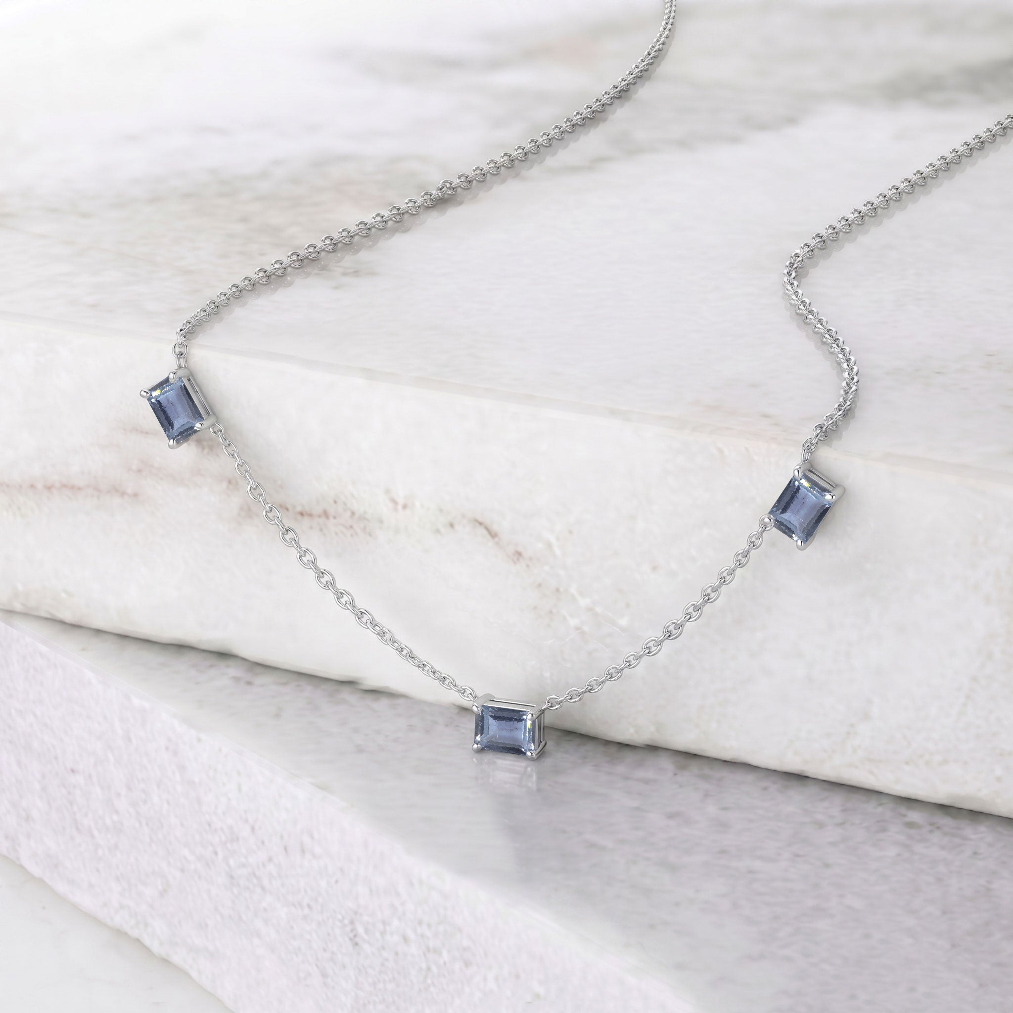 Dainty Alexandrite station necklace with a 16-inch chain and 2-inch extender.
