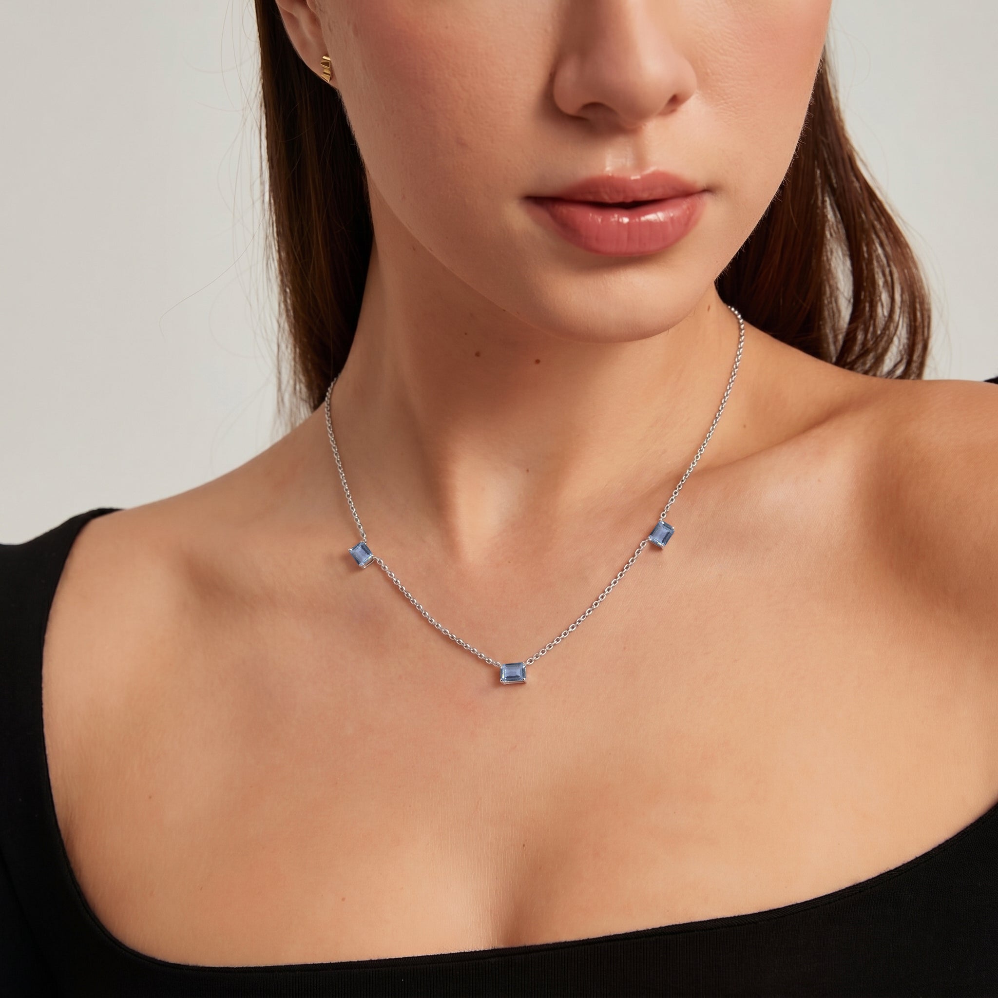 Rose Gold Filled AAA Alexandrite Three Stone Station Necklace with genuine gemstones.
