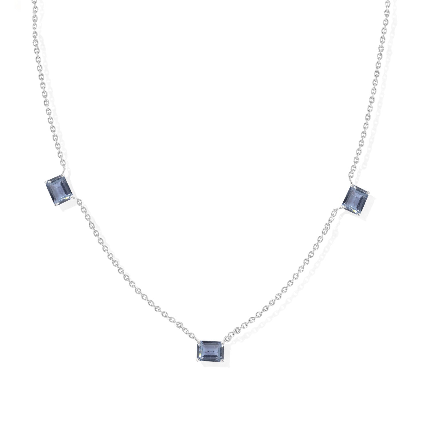 "AAA Alexandrite Three Stone Octagon Station Necklace in 925 Sterling Silver.
